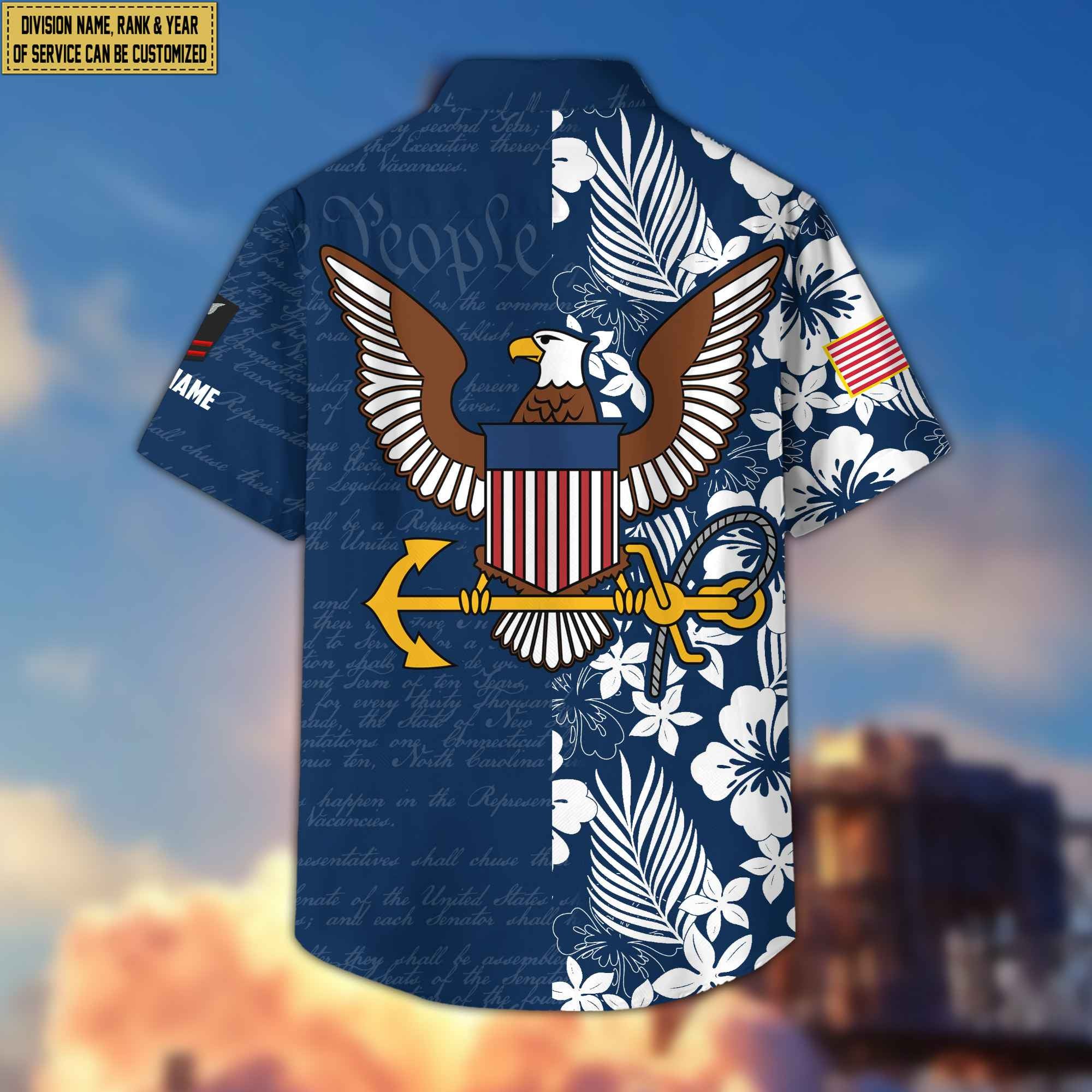Premium Custom Rank, Name, Unit, US Navy Hawaii Shirt With Pocket, Gifts For Dad, For Husband Navy Veteran VPVC400102