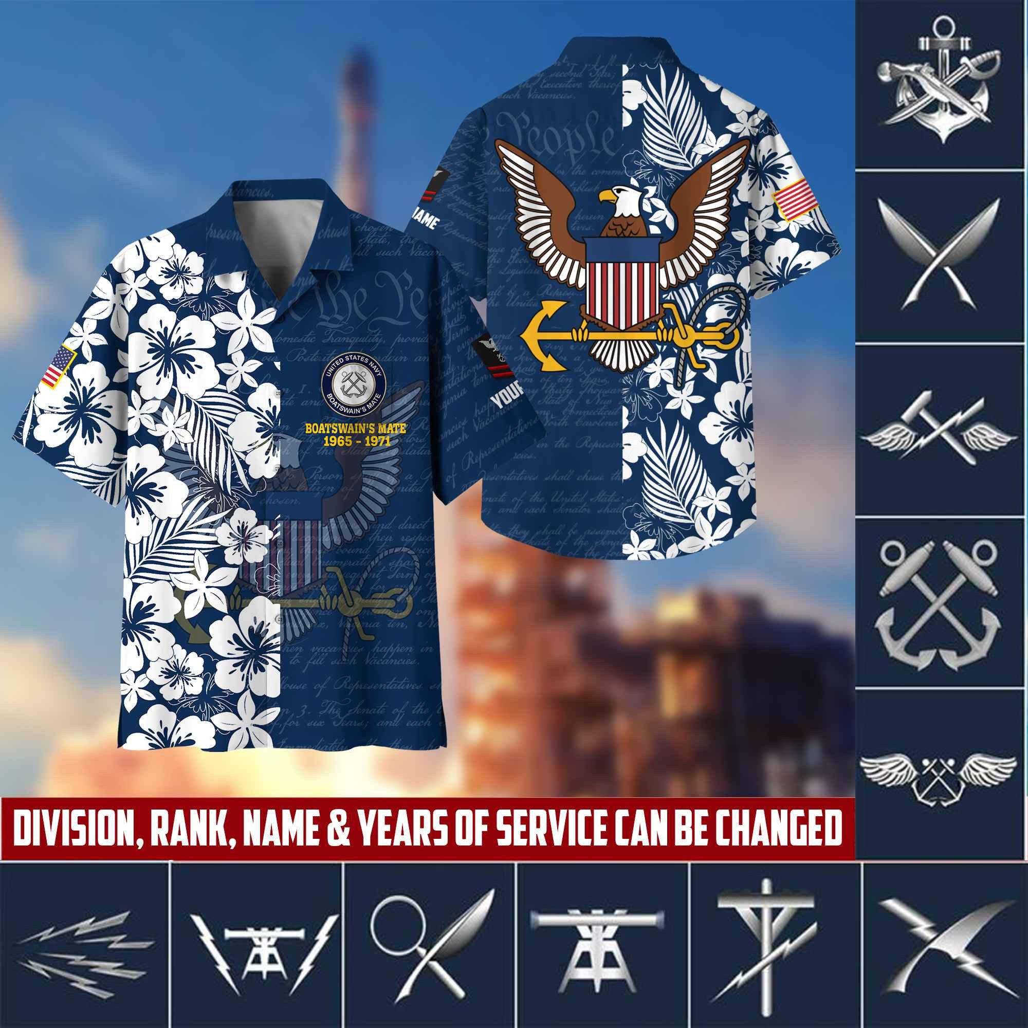 Premium Custom Rank, Name, Unit, US Navy Hawaii Shirt With Pocket, Gifts For Dad, For Husband Navy Veteran VPVC400102