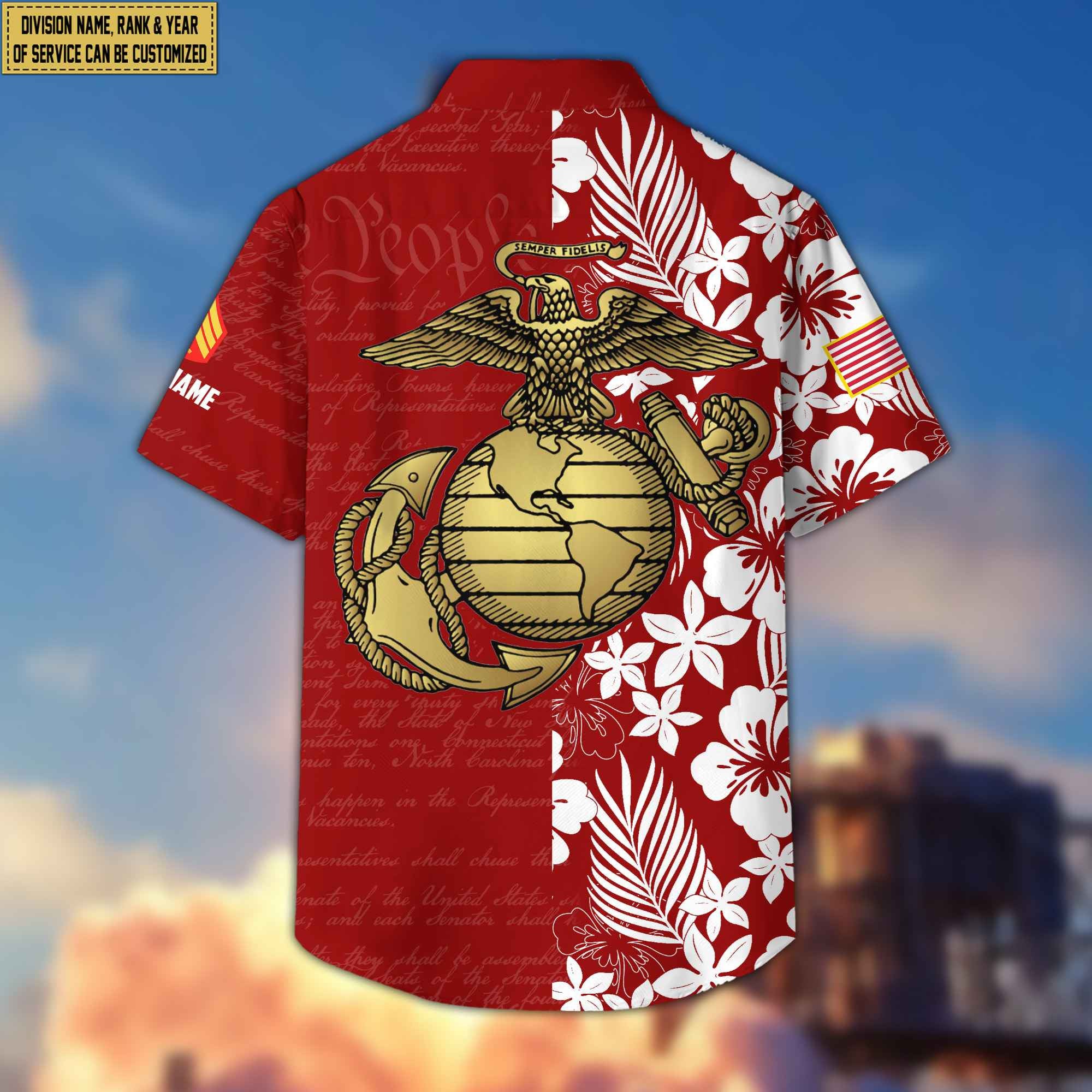 Premium Custom Rank, Name, Unit, USMC Hawaii Shirt With Pocket, Gifts For Dad, For Husband Marine Veteran VPVC400103