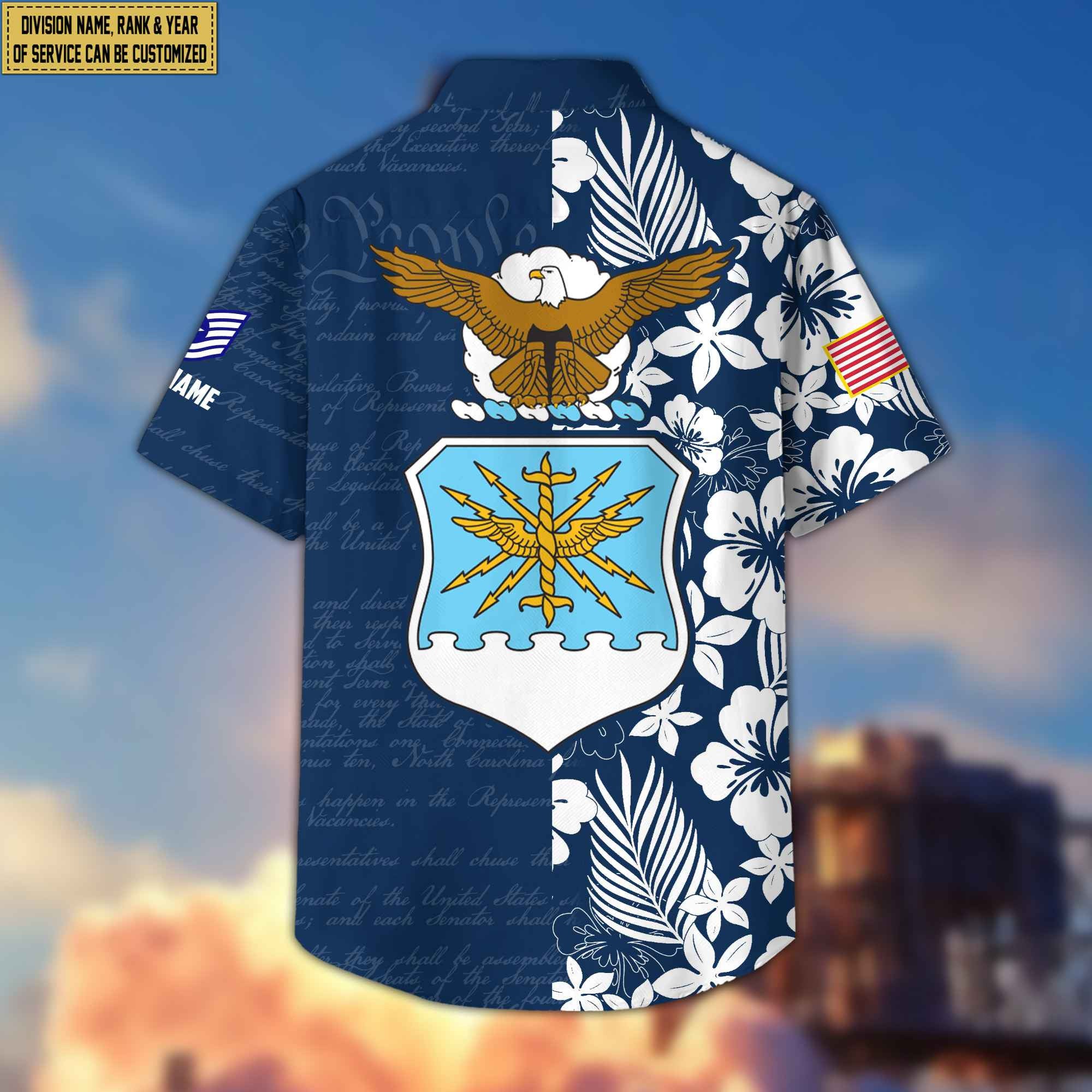 Premium Custom Rank, Name, Unit, USAF Hawaii Shirt With Pocket, Gifts For Dad, For Husband Air Force Veteran VPVC400104
