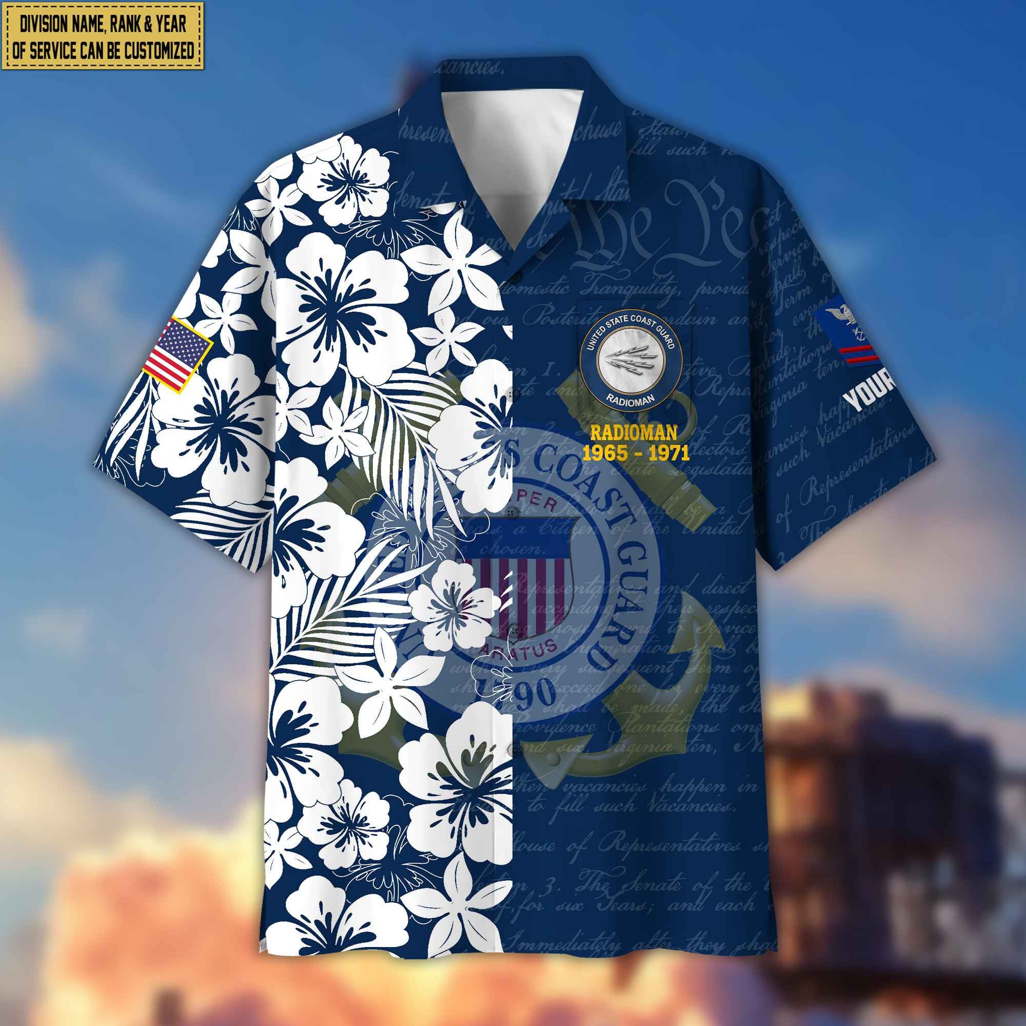 Premium Custom Rank, Name, Unit, USCG Hawaii Shirt With Pocket, Gifts For Dad, For Husband Coast Guard Veteran VPVC400105