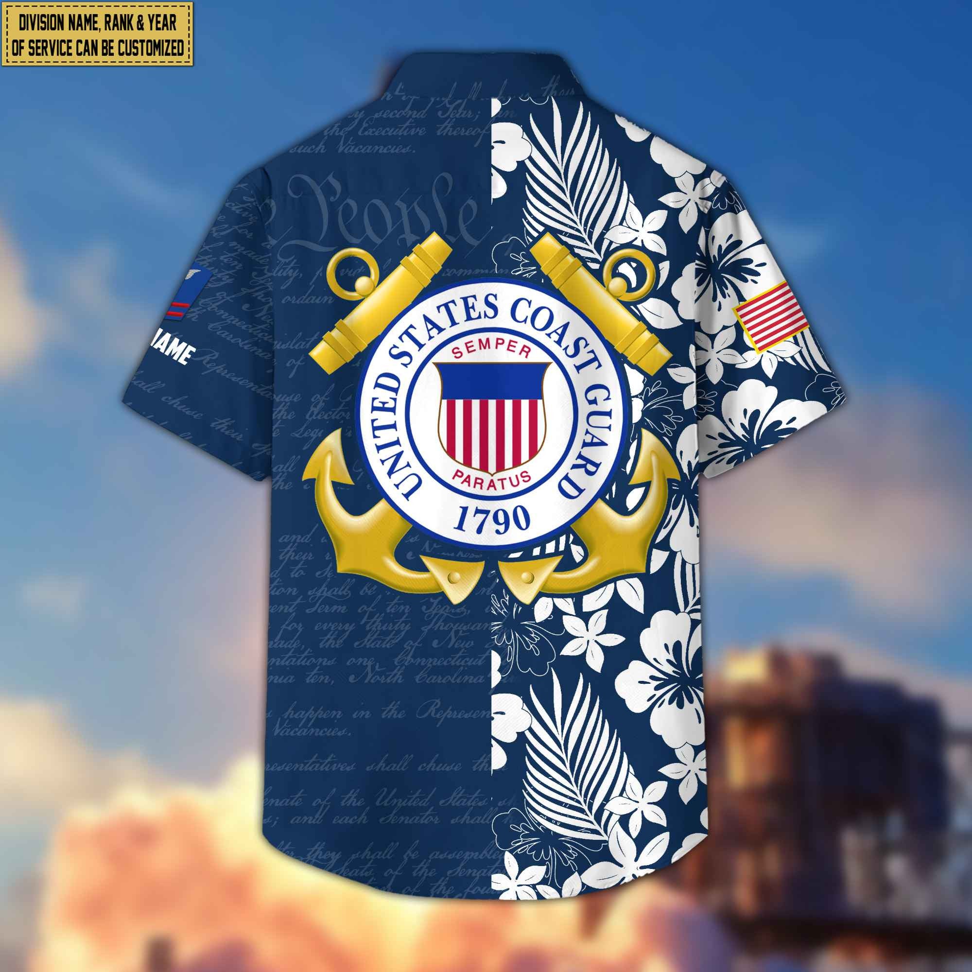 Premium Custom Rank, Name, Unit, USCG Hawaii Shirt With Pocket, Gifts For Dad, For Husband Coast Guard Veteran VPVC400105
