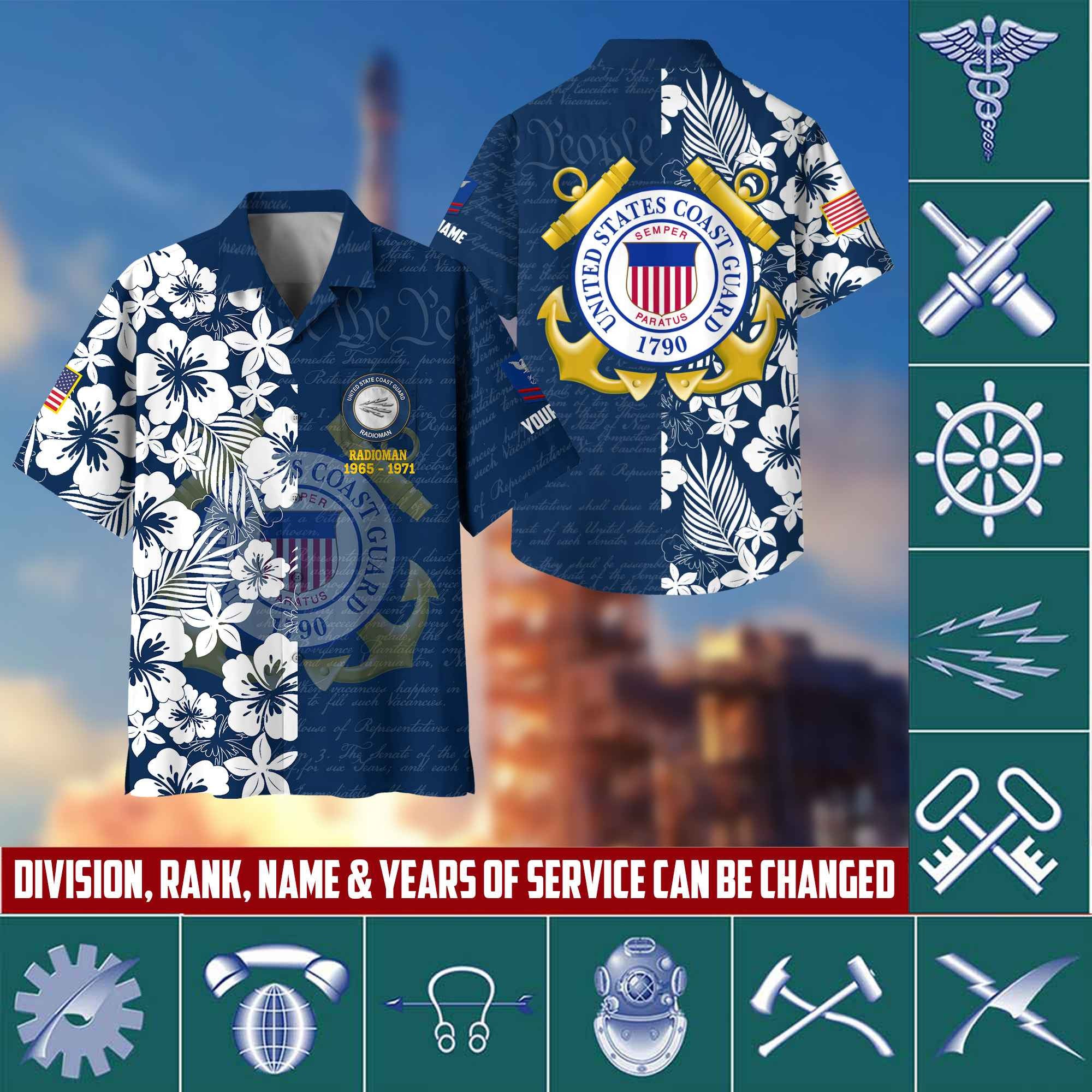 Premium Custom Rank, Name, Unit, USCG Hawaii Shirt With Pocket, Gifts For Dad, For Husband Coast Guard Veteran VPVC400105