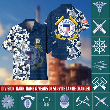 Premium Custom Rank, Name, Unit, USCG Hawaii Shirt With Pocket, Gifts For Dad, For Husband Coast Guard Veteran VPVC400105