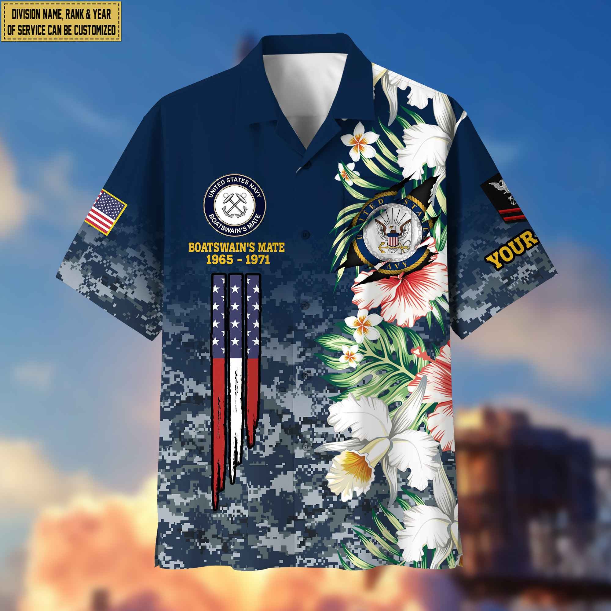 US Navy Hawaii Shirt With Pocket, Custom Rank, Name, Unit, Gifts For Navy Veteran VPVC400202