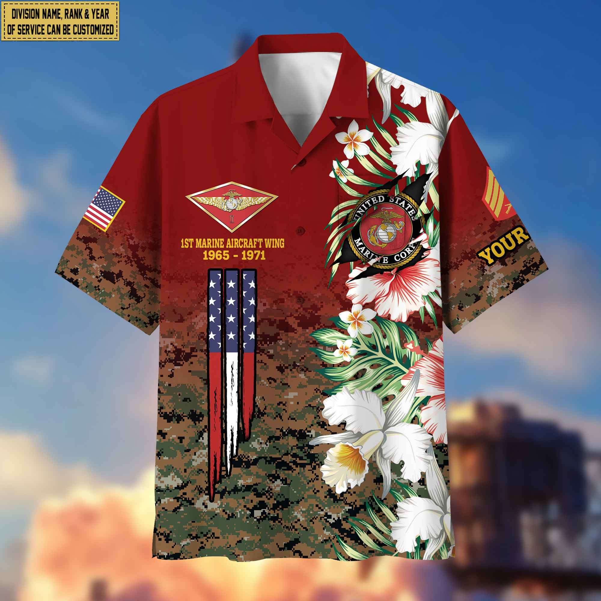 USMC Hawaii Shirt With Pocket, Custom Rank, Name, Unit, Gifts For Marine Veteran VPVC400203