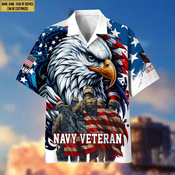 Premium US Navy Hawaii Shirt With Pocket, Custom Name, Rank, Gifts For Navy Veteran VPVC400302