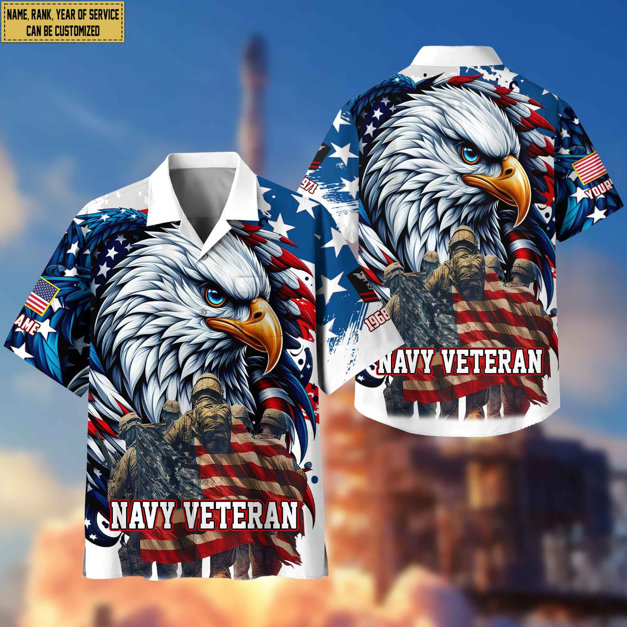 Premium US Navy Hawaii Shirt With Pocket, Custom Name, Rank, Gifts For Navy Veteran VPVC400302