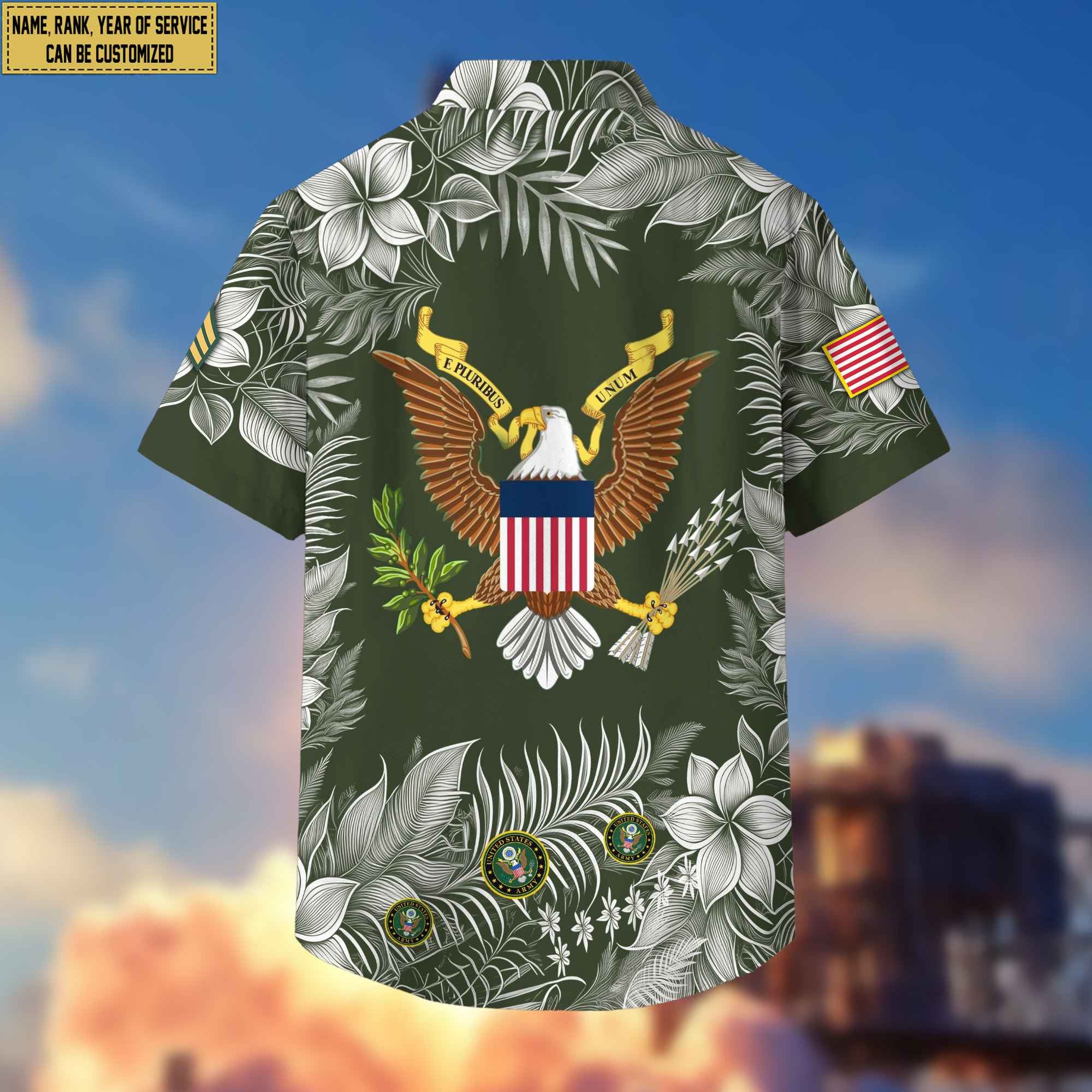 Premium US Army Hawaii Shirt With Pocket, Custom Name, Rank, Gifts For Army Veteran VPVC400401