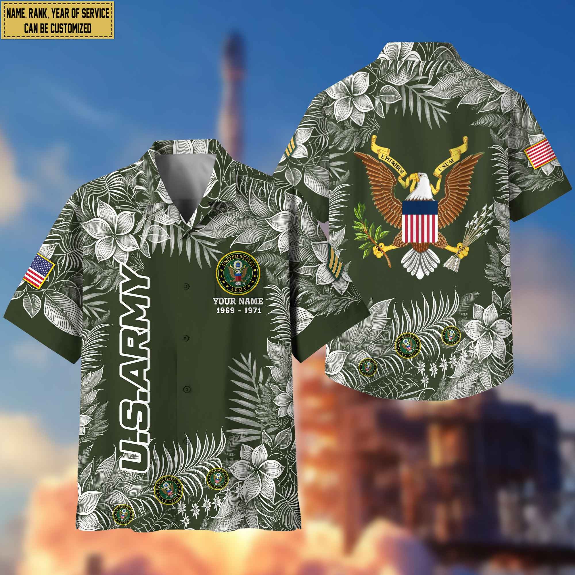 Premium US Army Hawaii Shirt With Pocket, Custom Name, Rank, Gifts For Army Veteran VPVC400401