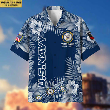 Premium US Navy Hawaii Shirt With Pocket, Custom Name, Rank, Gifts For Navy Veteran VPVC400402