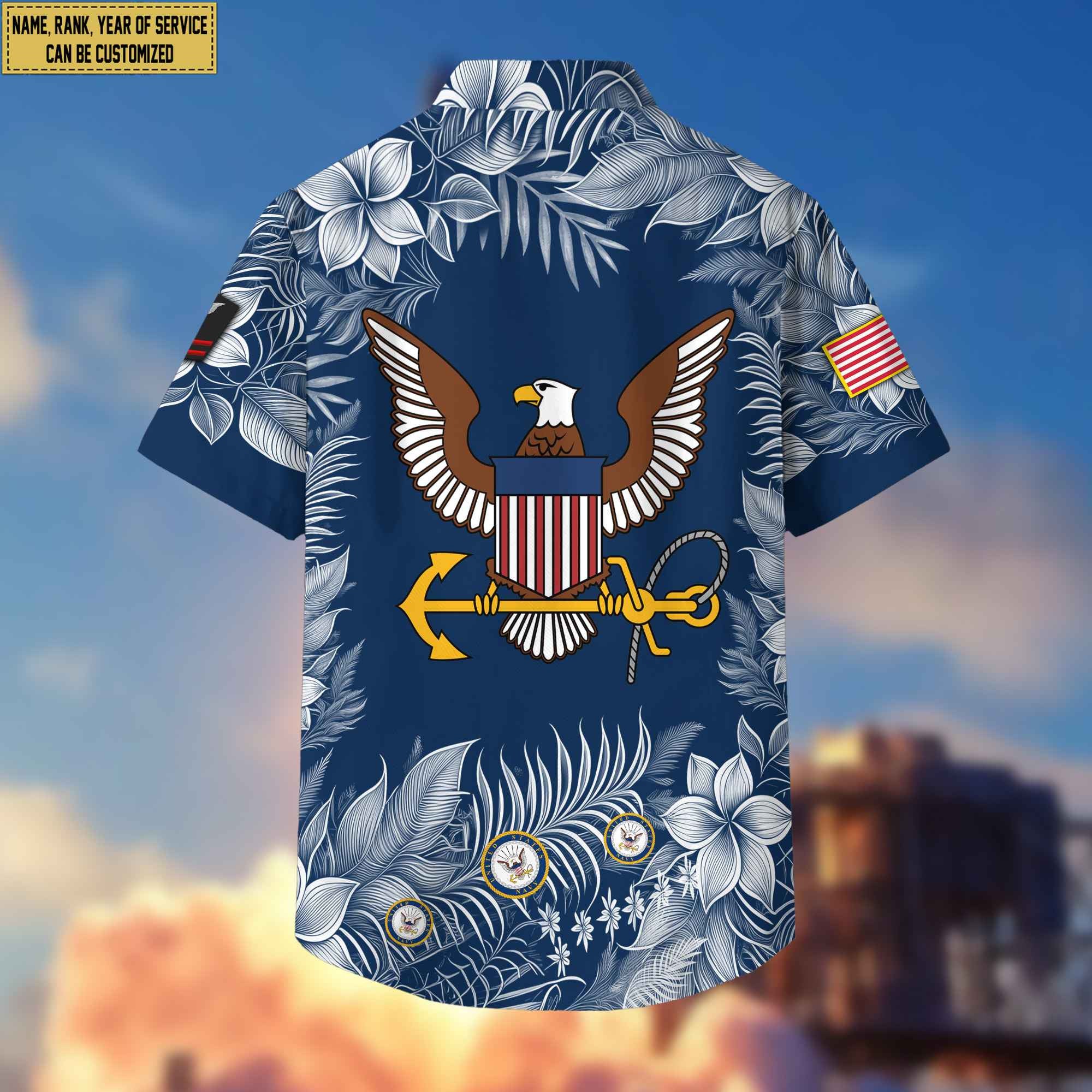 Premium US Navy Hawaii Shirt With Pocket, Custom Name, Rank, Gifts For Navy Veteran VPVC400402