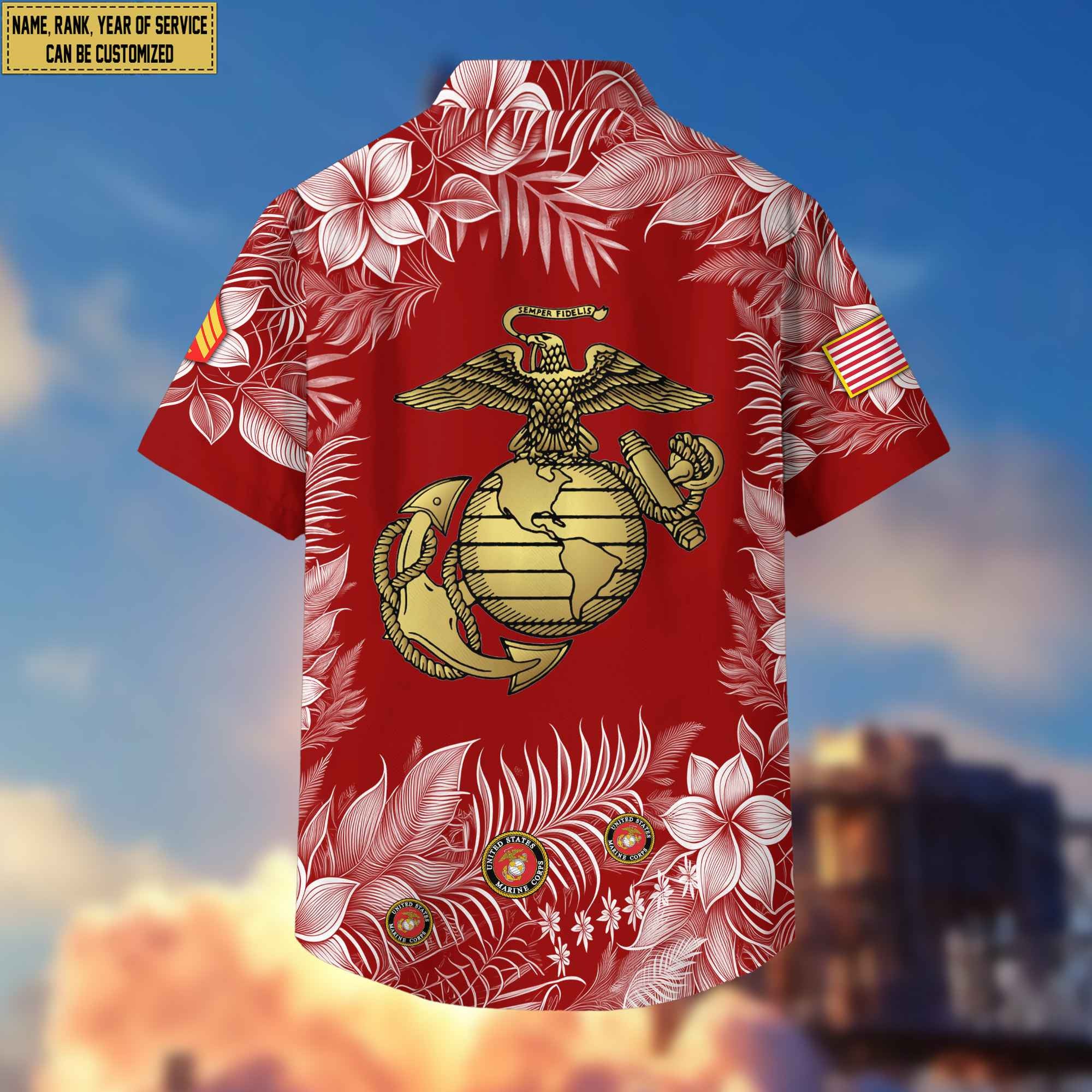 Premium USMC Hawaii Shirt With Pocket, Custom Name, Rank, Gifts For Marine Veteran VPVC400403