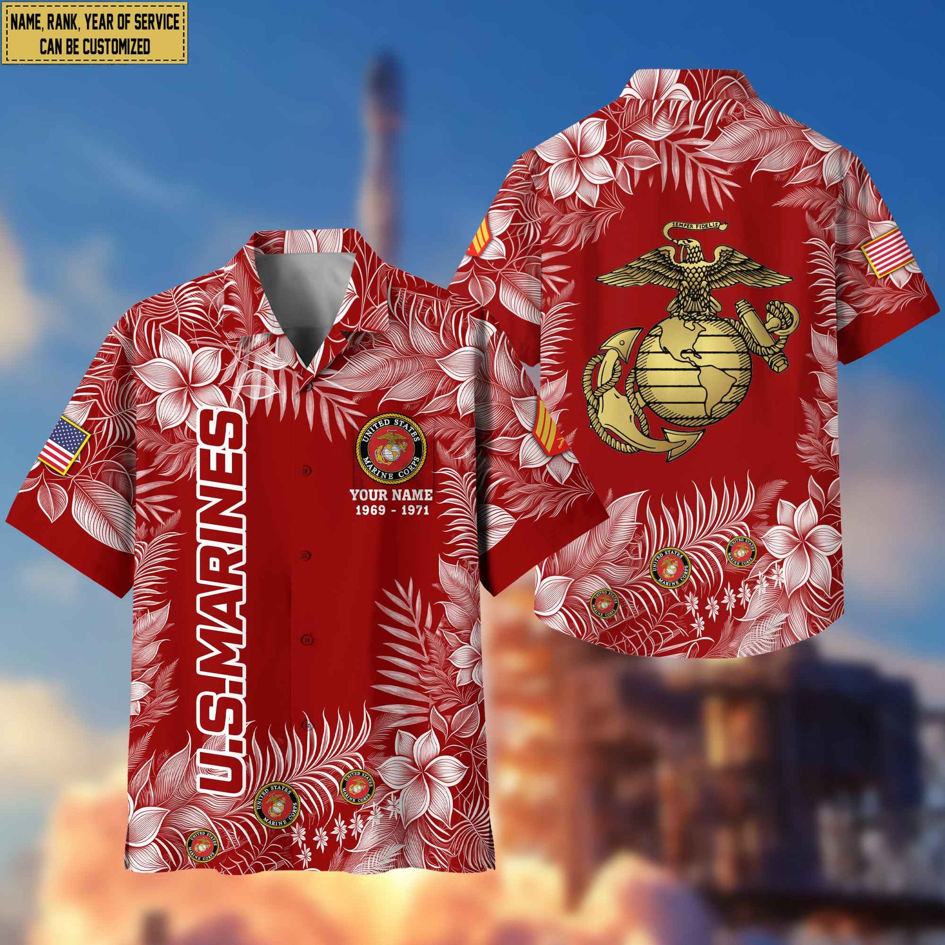 Premium USMC Hawaii Shirt With Pocket, Custom Name, Rank, Gifts For Marine Veteran VPVC400403