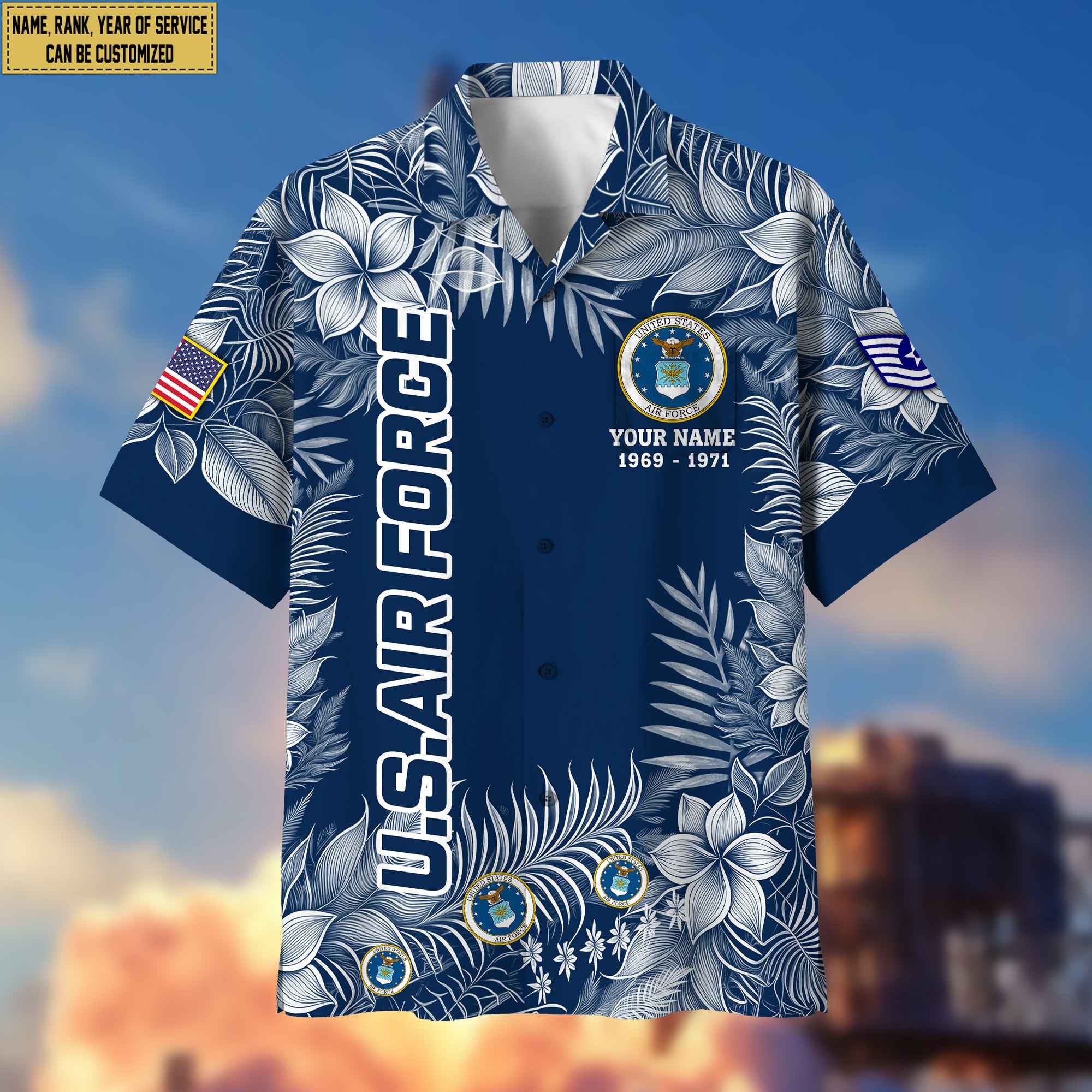 Premium USAF Hawaii Shirt With Pocket, Custom Name, Rank, Gifts For Air Force Veteran VPVC400404