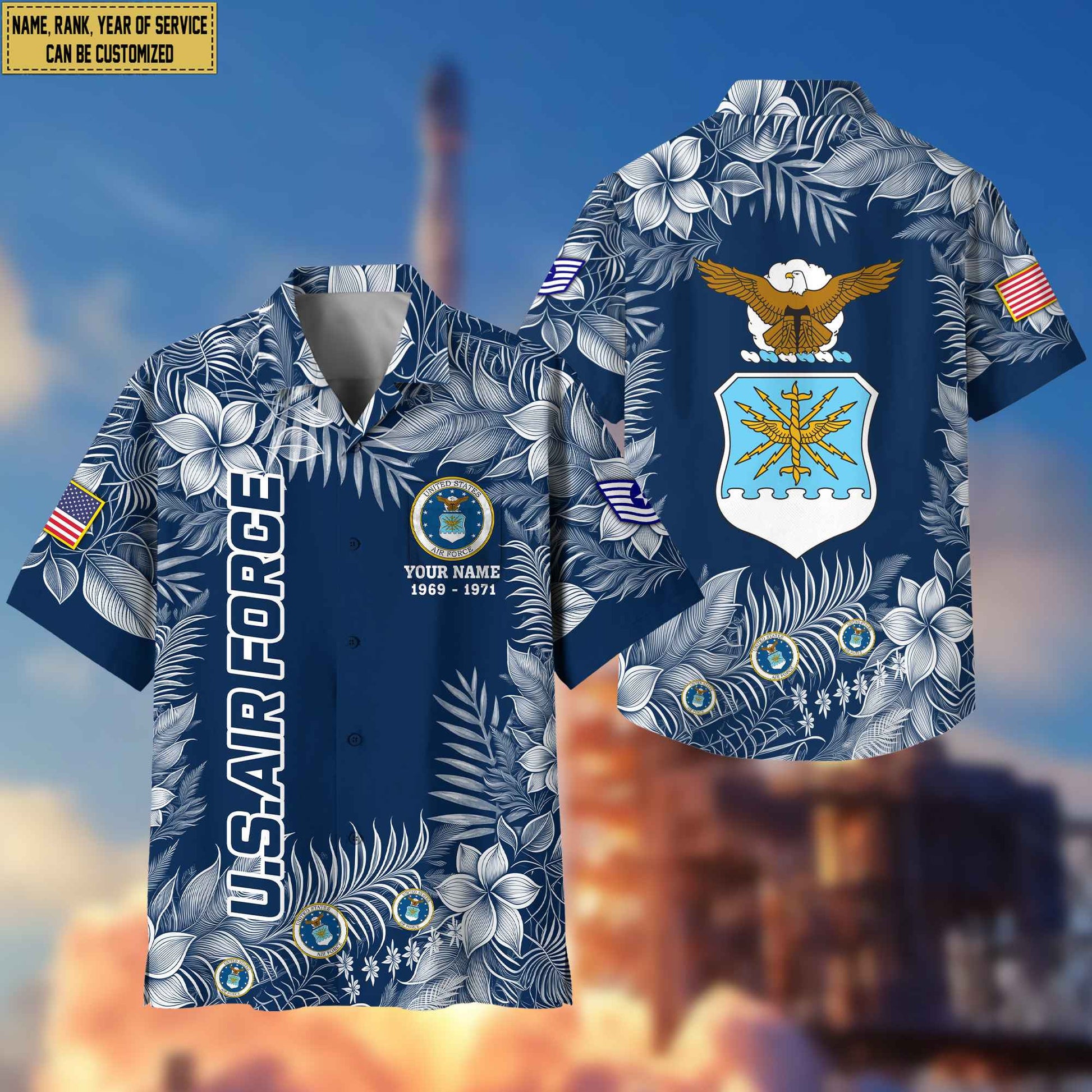 Premium USAF Hawaii Shirt With Pocket, Custom Name, Rank, Gifts For Air Force Veteran VPVC400404