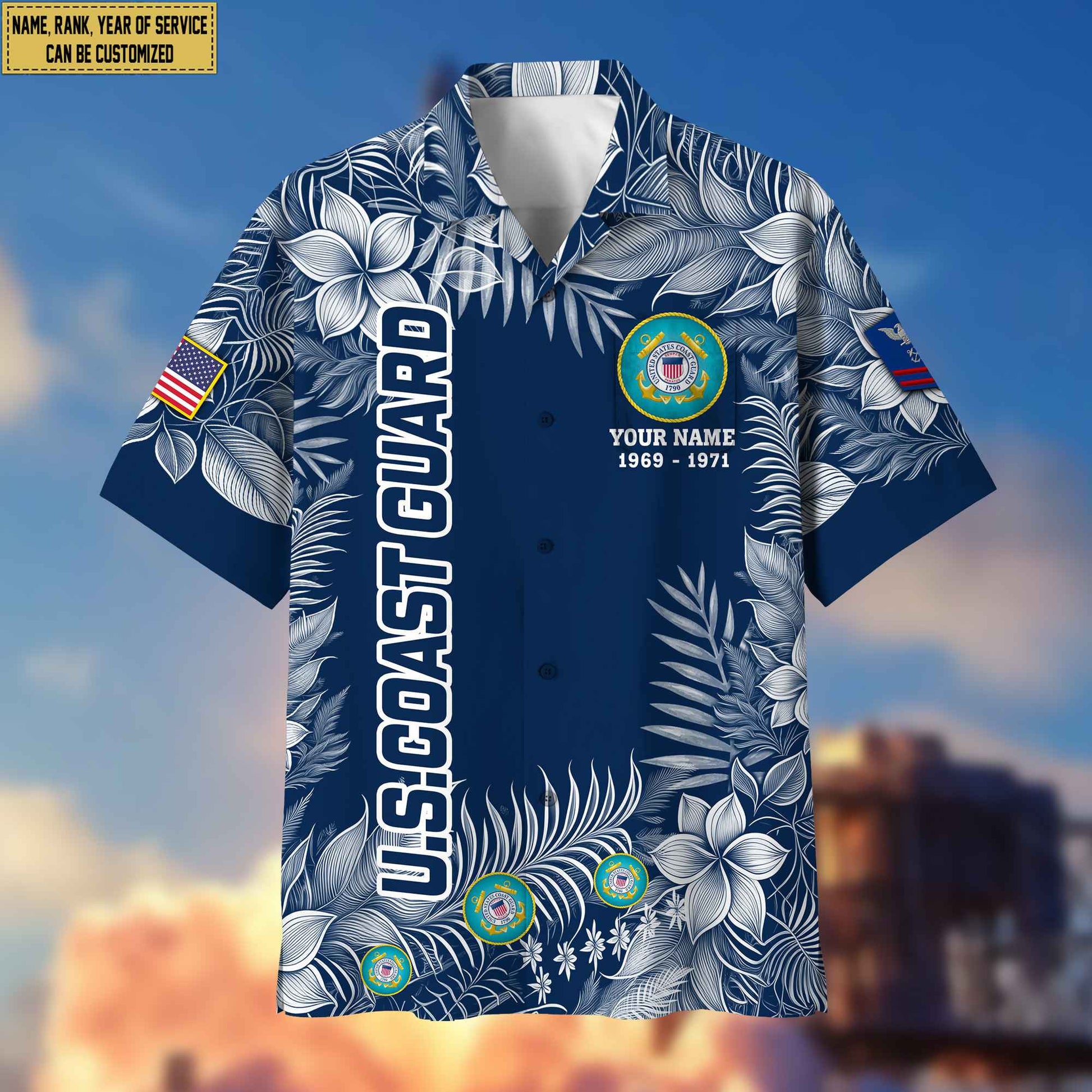 Premium USCG Hawaii Shirt With Pocket, Custom Name, Rank, Gifts For Coast Guard Veteran VPVC400405