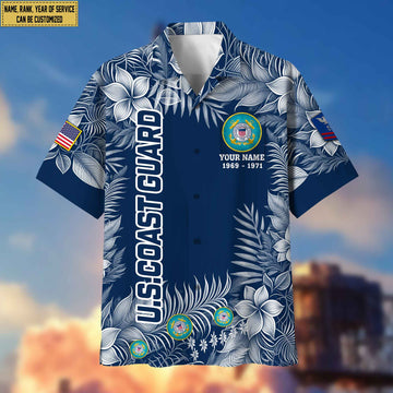 Premium USCG Hawaii Shirt With Pocket, Custom Name, Rank, Gifts For Coast Guard Veteran VPVC400405