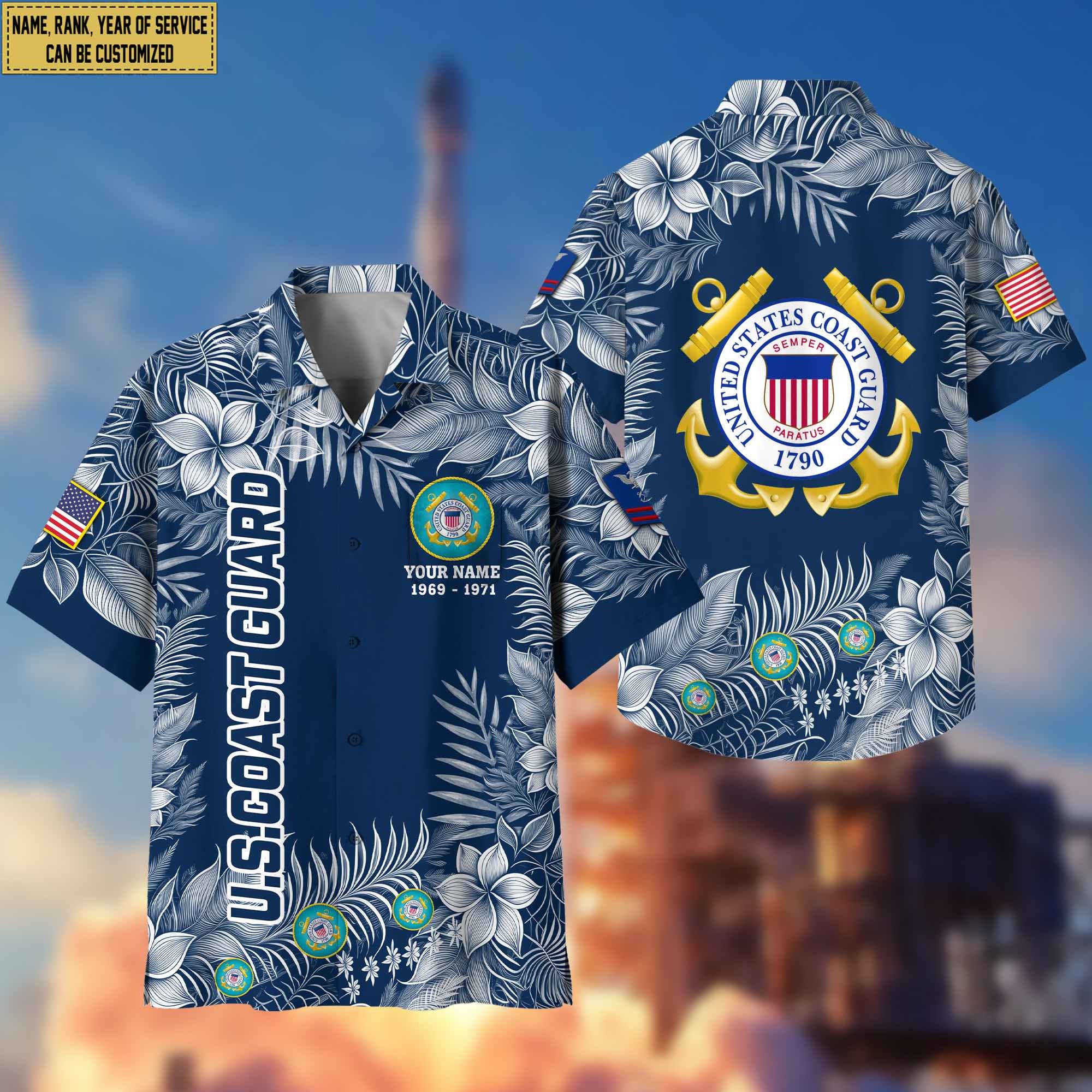 Premium USCG Hawaii Shirt With Pocket, Custom Name, Rank, Gifts For Coast Guard Veteran VPVC400405