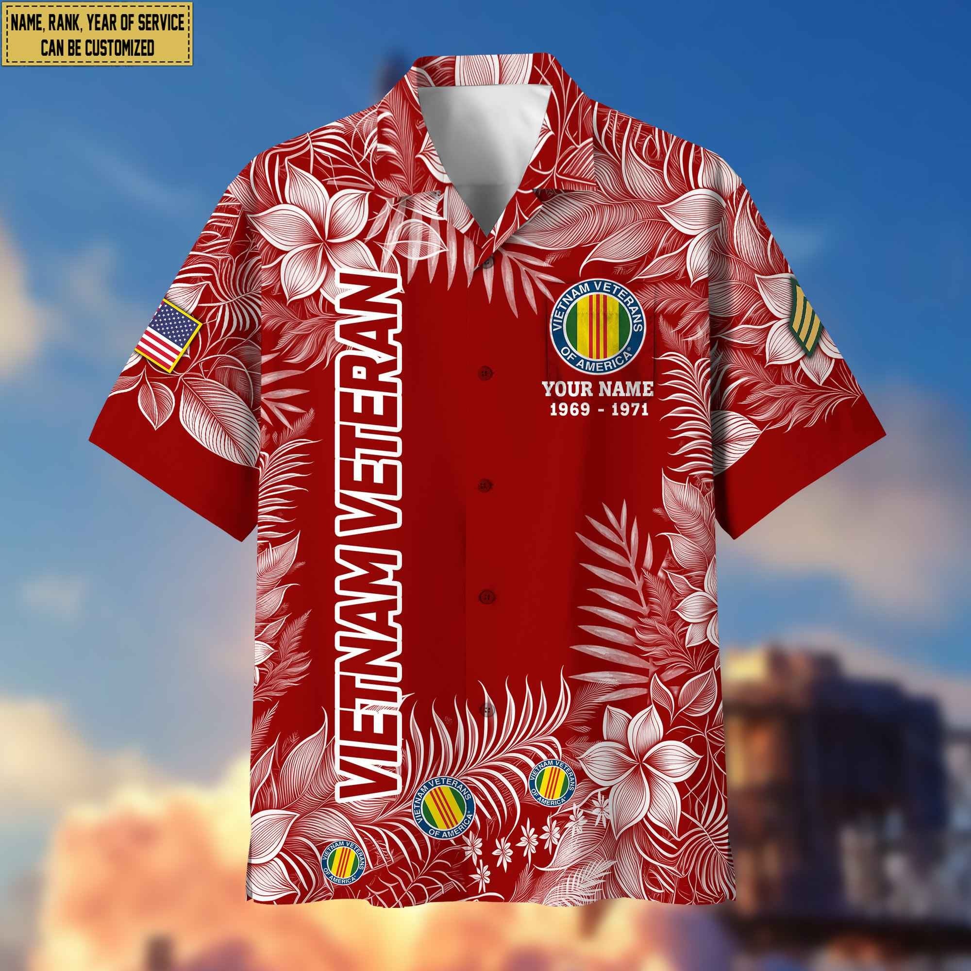 Premium Vietnam Veteran Hawaii Shirt With Pocket, Custom Name, Rank, Gifts For Vietnam Veteran VPVC400406