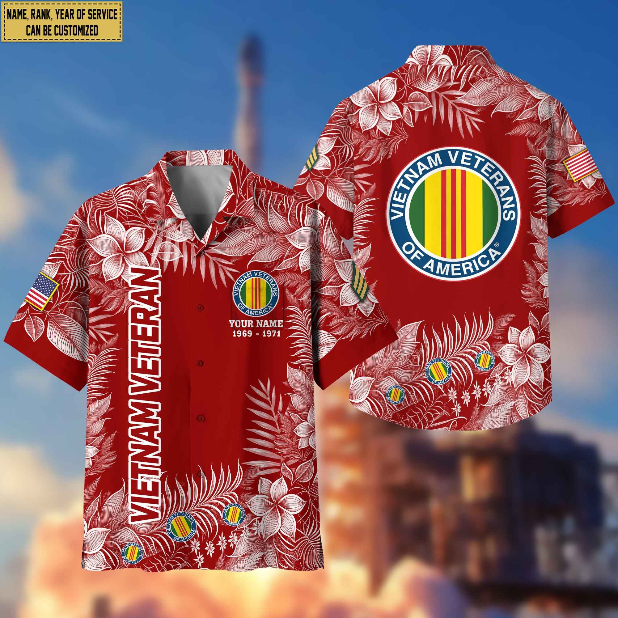 Premium Vietnam Veteran Hawaii Shirt With Pocket, Custom Name, Rank, Gifts For Vietnam Veteran VPVC400406