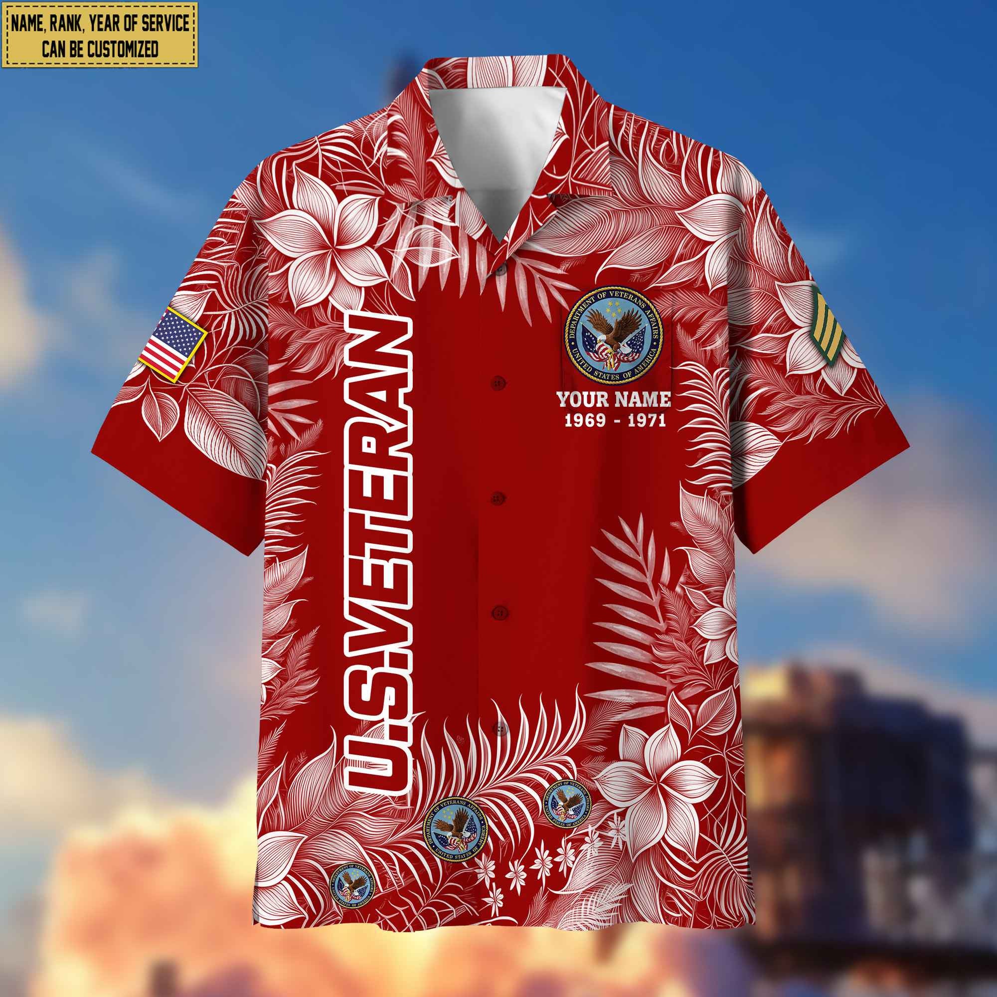 Premium US Veteran Hawaii Shirt With Pocket, Custom Name, Rank, Gifts For US Veteran VPVC400407