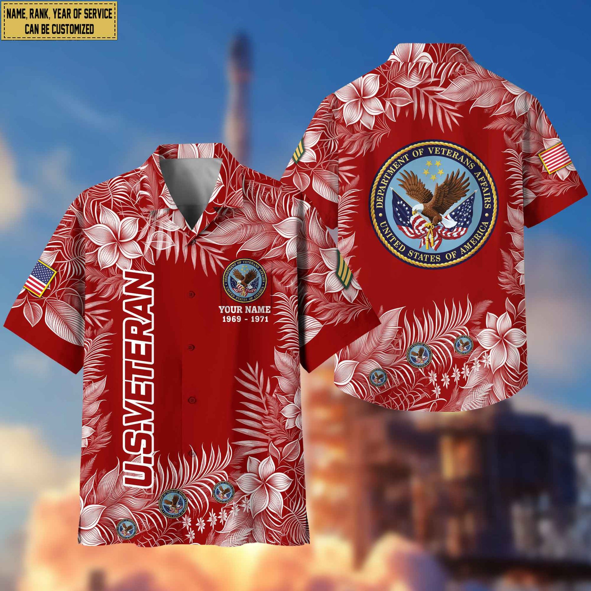 Premium US Veteran Hawaii Shirt With Pocket, Custom Name, Rank, Gifts For US Veteran VPVC400407