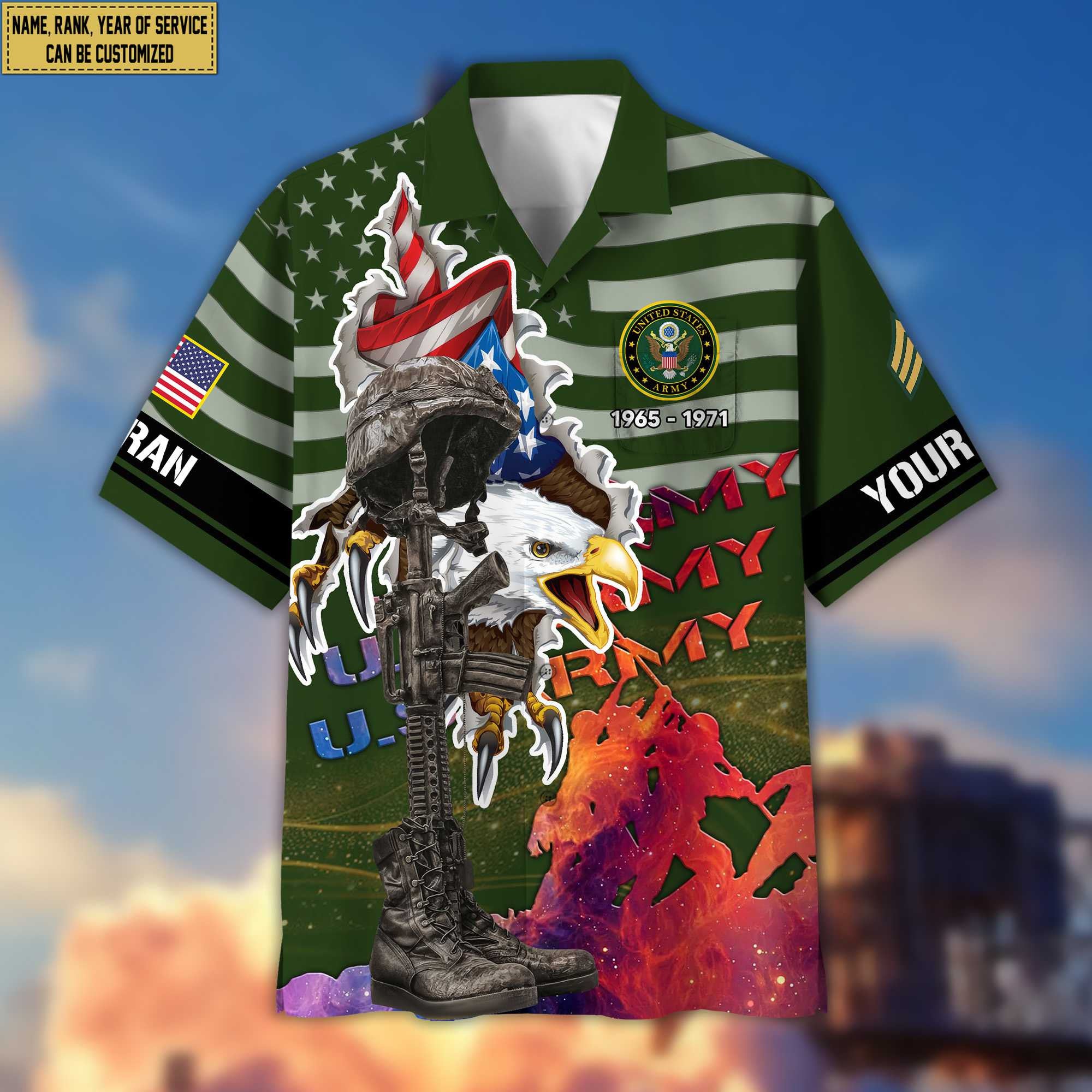 Premium Custom Name, Rank, US Army Veteran Hawaii Shirt With Pocket, Gifts For Army Veteran VPVC400501