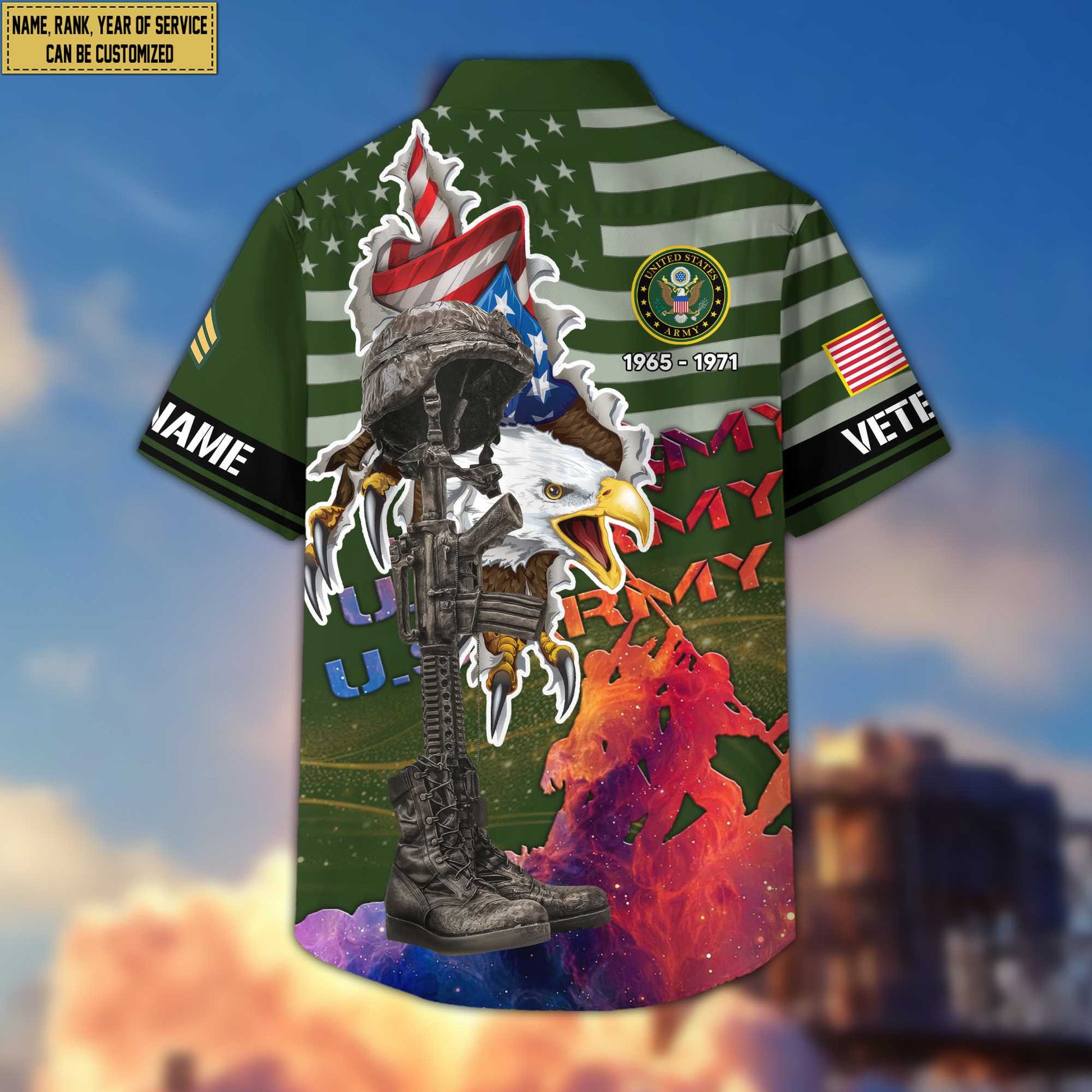 Premium Custom Name, Rank, US Army Veteran Hawaii Shirt With Pocket, Gifts For Army Veteran VPVC400501