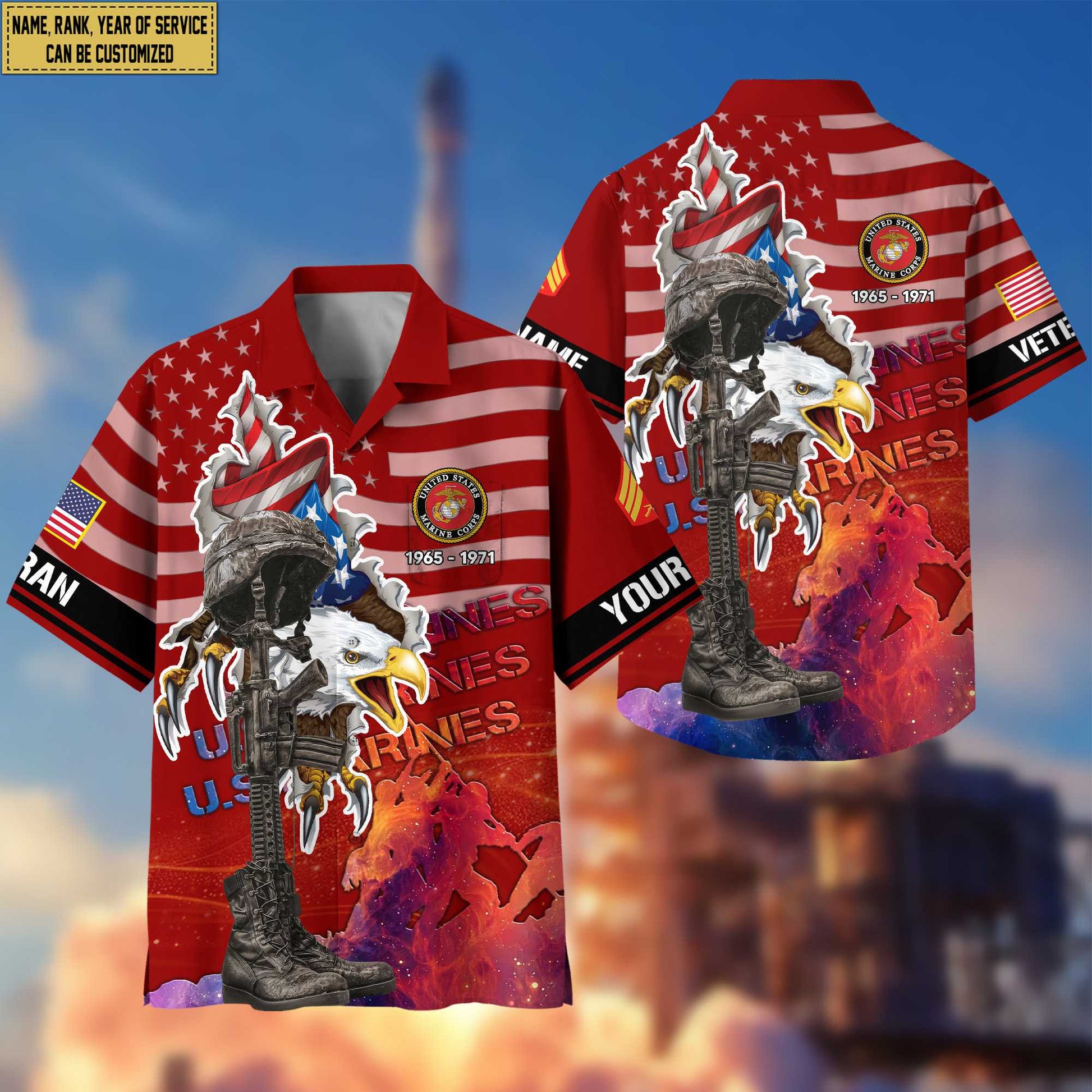 Premium Custom Name, Rank, USMC Veteran Hawaii Shirt With Pocket, Gifts For Marine Veteran VPVC400503