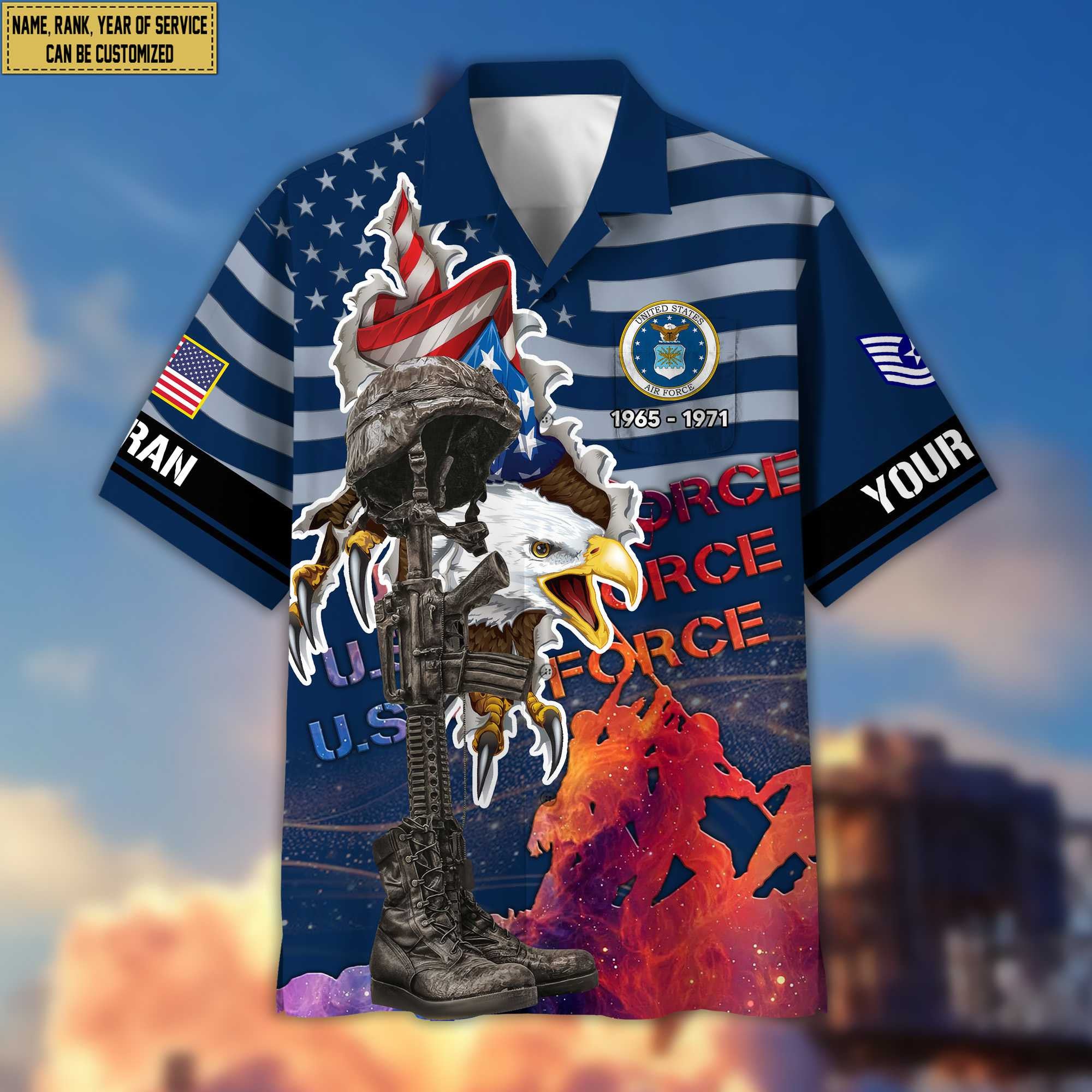 Premium Custom Name, Rank, USAF Veteran Hawaii Shirt With Pocket, Gifts For Air Force Veteran VPVC400504