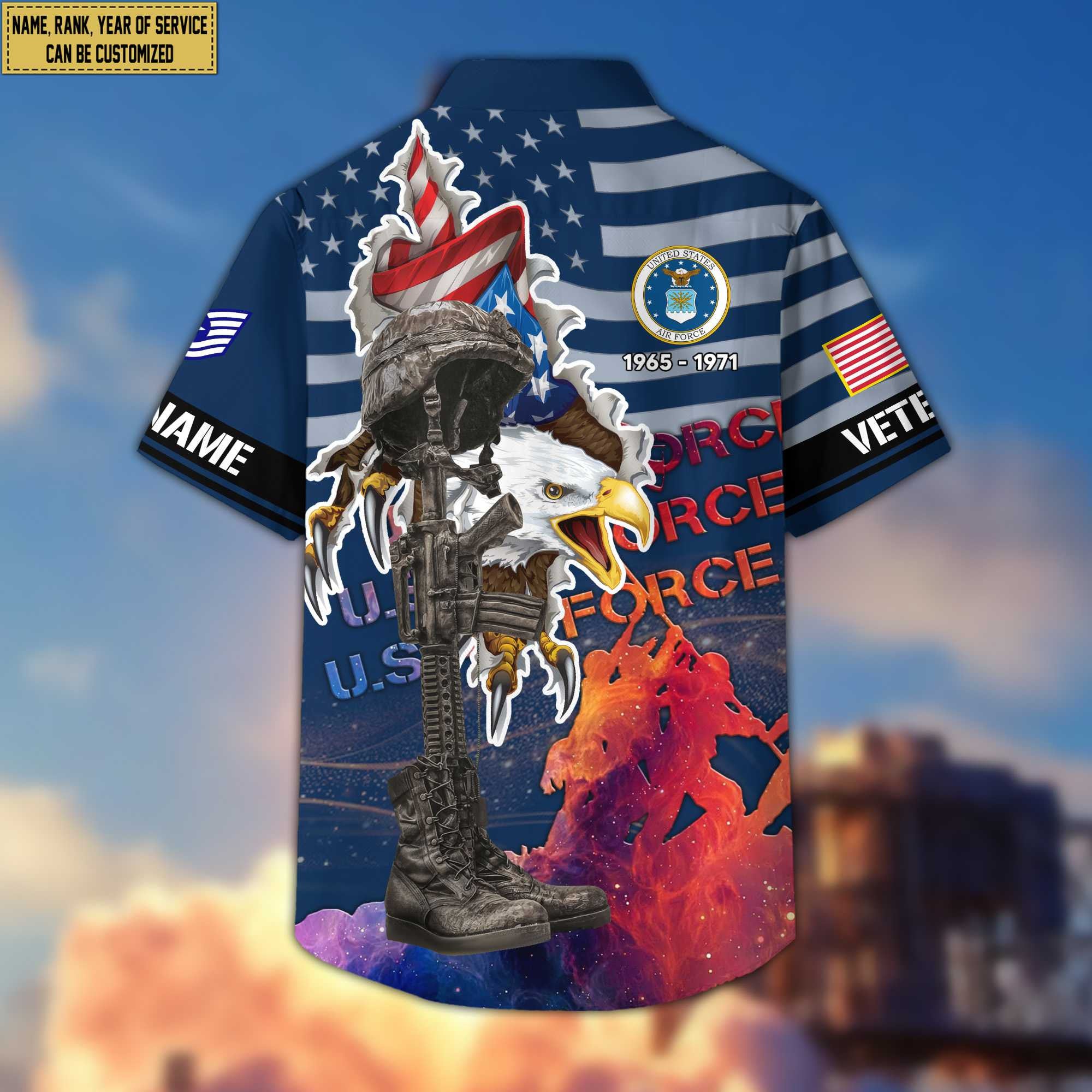 Premium Custom Name, Rank, USAF Veteran Hawaii Shirt With Pocket, Gifts For Air Force Veteran VPVC400504