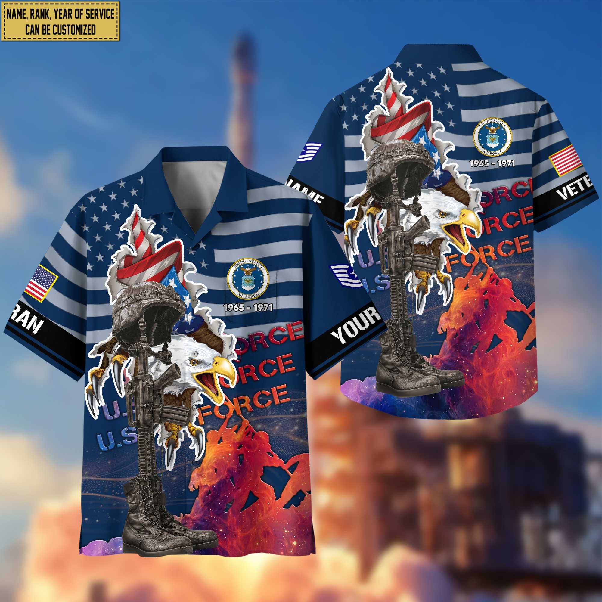 Premium Custom Name, Rank, USAF Veteran Hawaii Shirt With Pocket, Gifts For Air Force Veteran VPVC400504