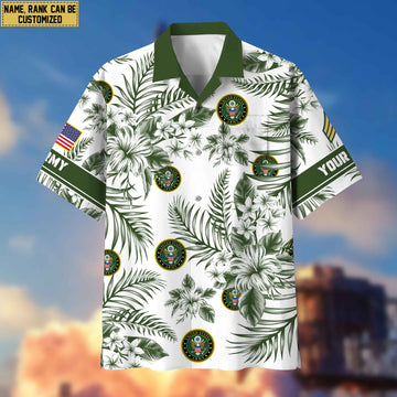 Custom Rank, Name, US Army Hawaii Shirt With Pocket, Gifts For Dad, For Husband Army Veteran VPVC400601