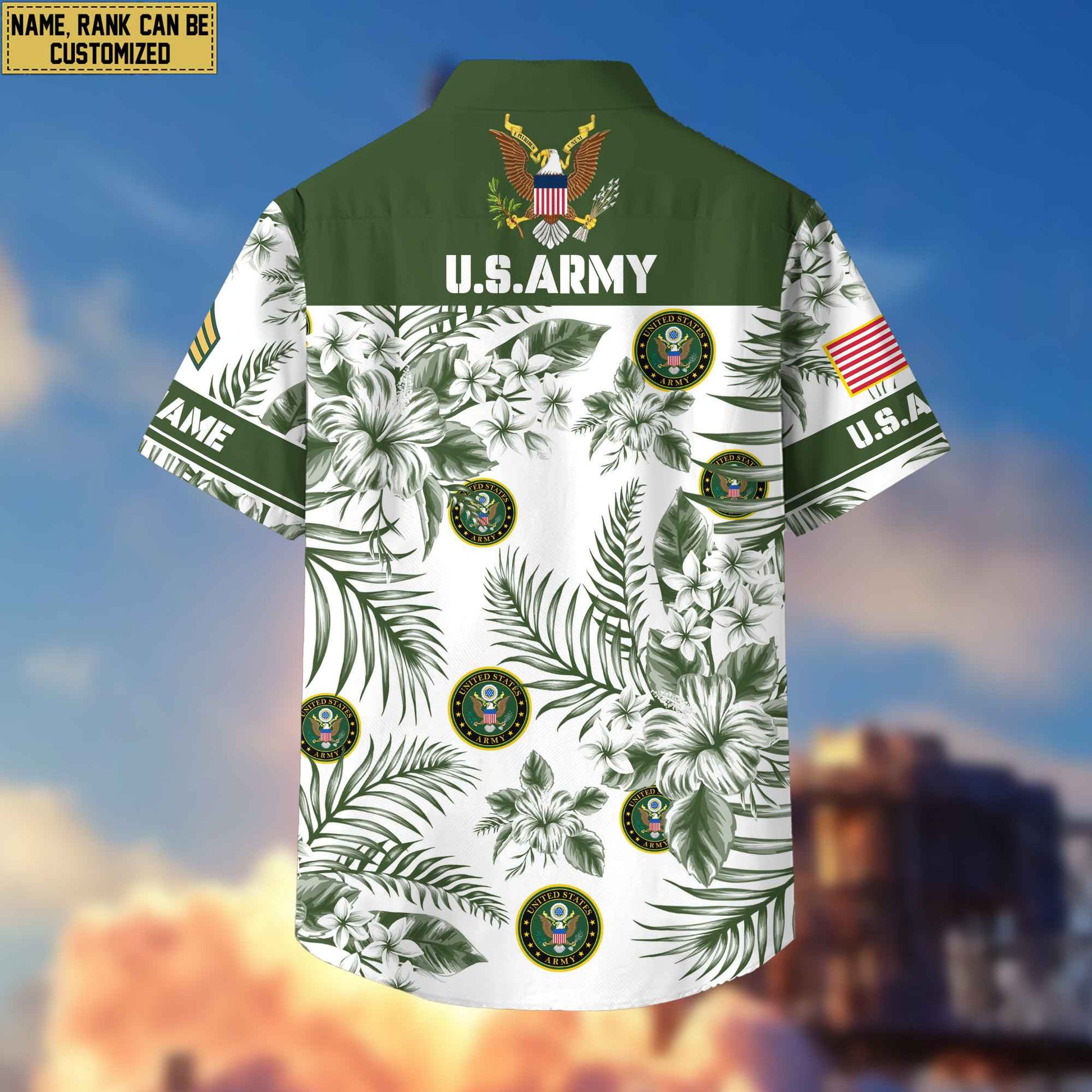 Custom Rank, Name, US Army Hawaii Shirt With Pocket, Gifts For Dad, For Husband Army Veteran VPVC400601