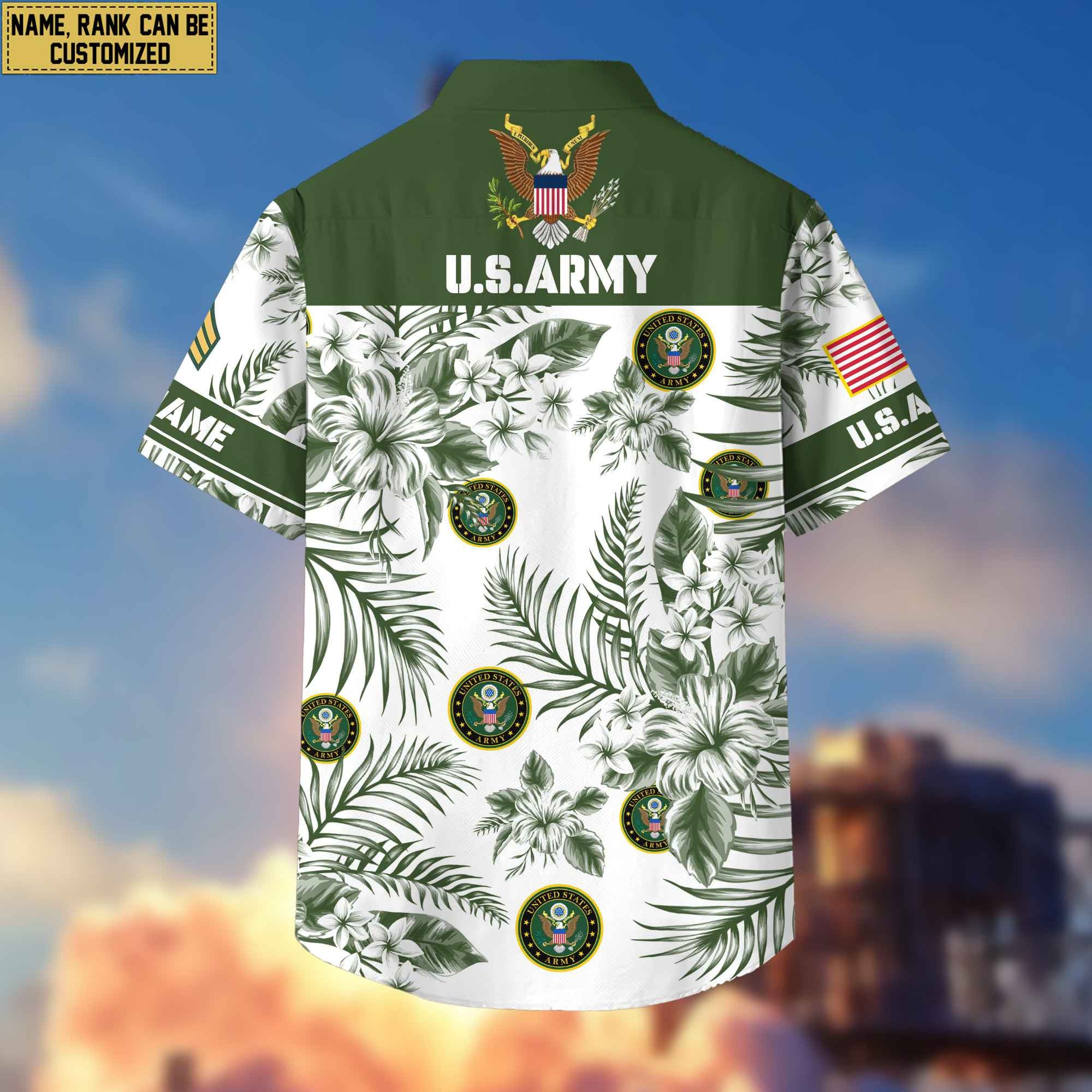 Custom Rank, Name, US Army Hawaii Shirt With Pocket, Gifts For Dad, For Husband Army Veteran VPVC400601