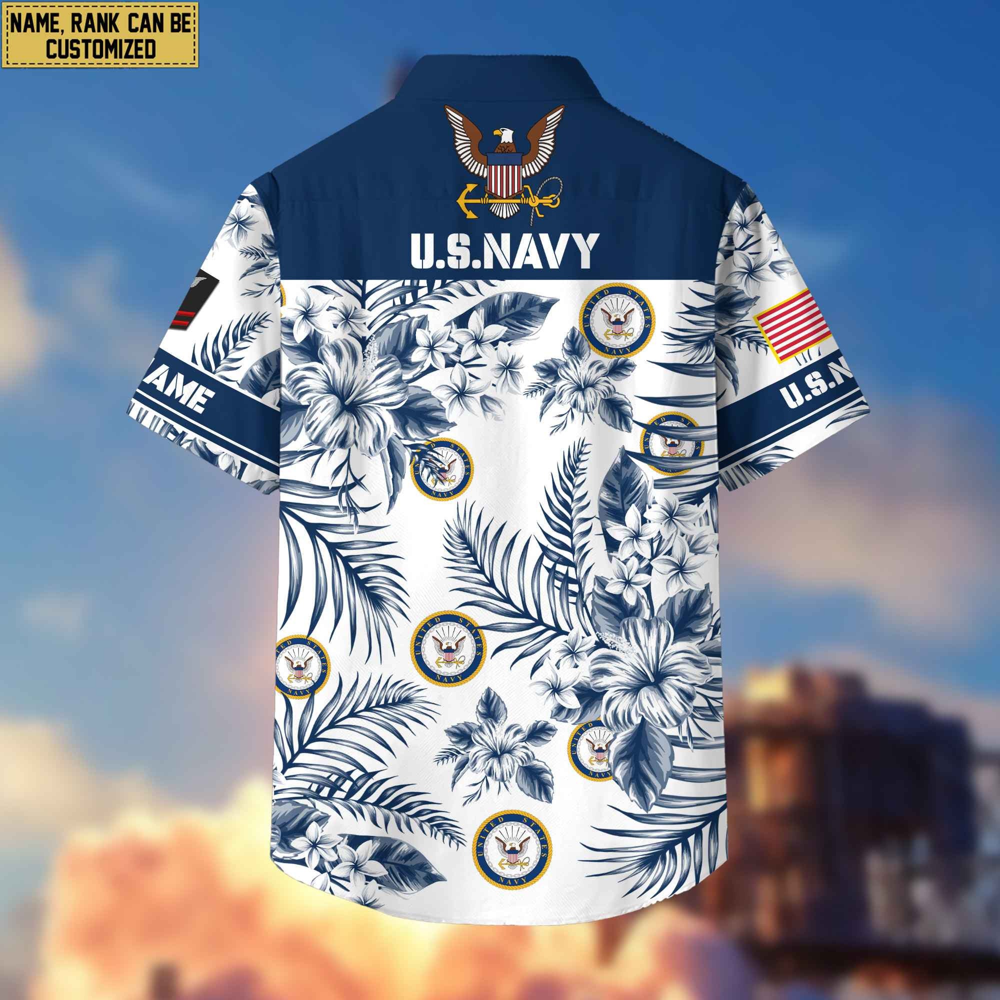 Custom Rank, Name, US Navy Hawaii Shirt With Pocket, Gifts For Dad, For Husband Navy Veteran VPVC400602
