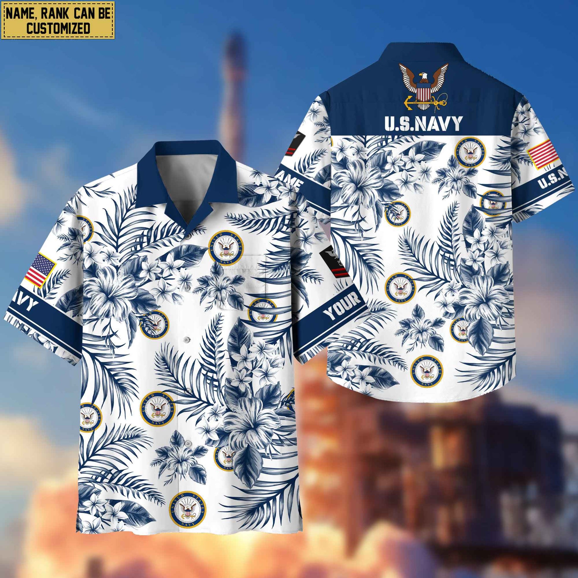 Custom Rank, Name, US Navy Hawaii Shirt With Pocket, Gifts For Dad, For Husband Navy Veteran VPVC400602