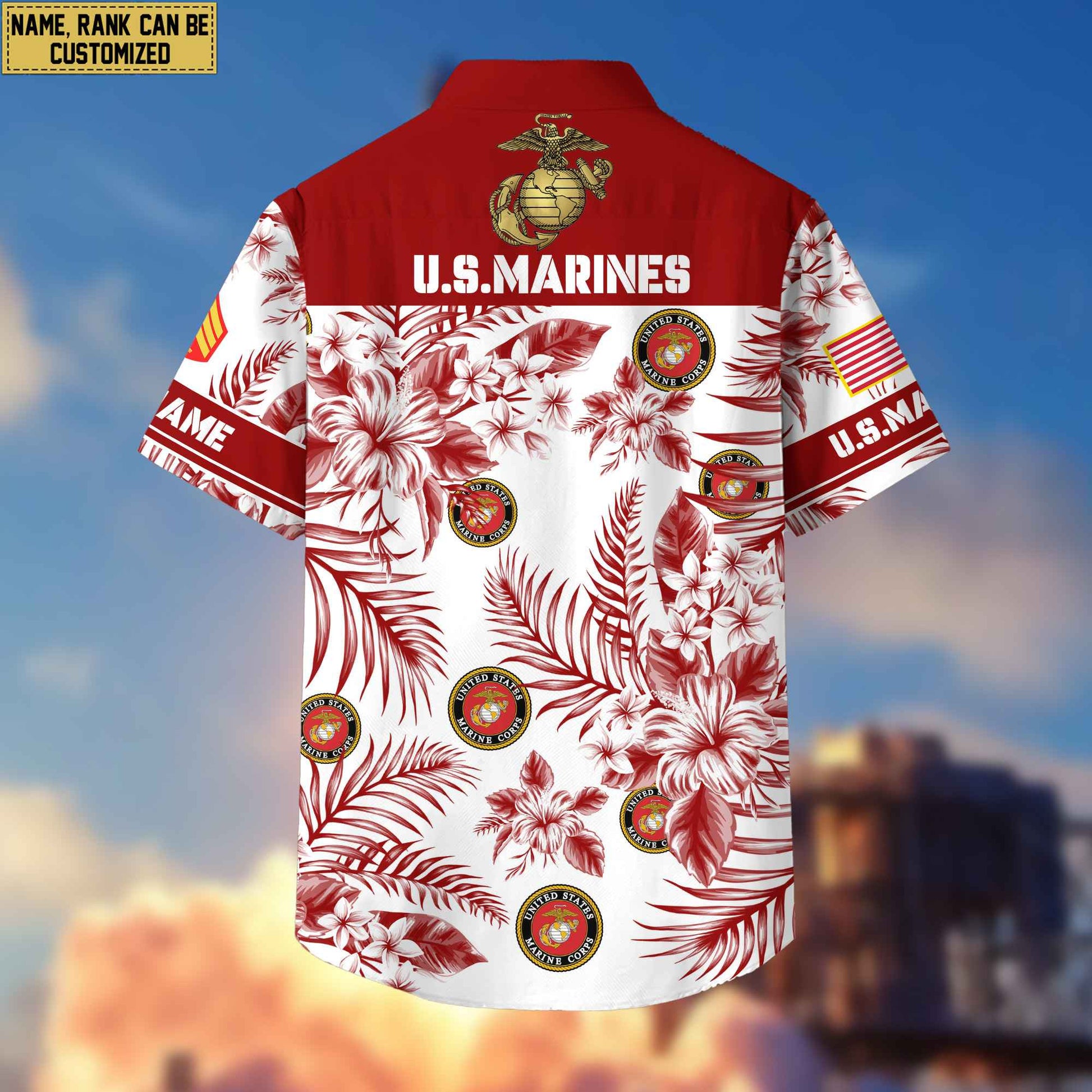 Custom Rank, Name, USMC Hawaii Shirt With Pocket, Gifts For Dad, For Husband Marine Veteran VPVC400603