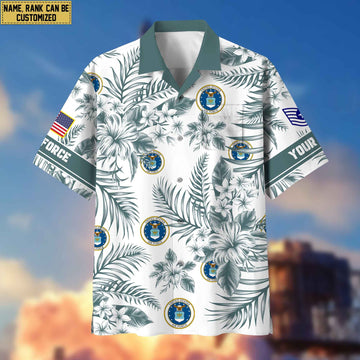 Custom Rank, Name, USAF Hawaii Shirt With Pocket, Gifts For Dad, For Husband Air Force Veteran VPVC400604