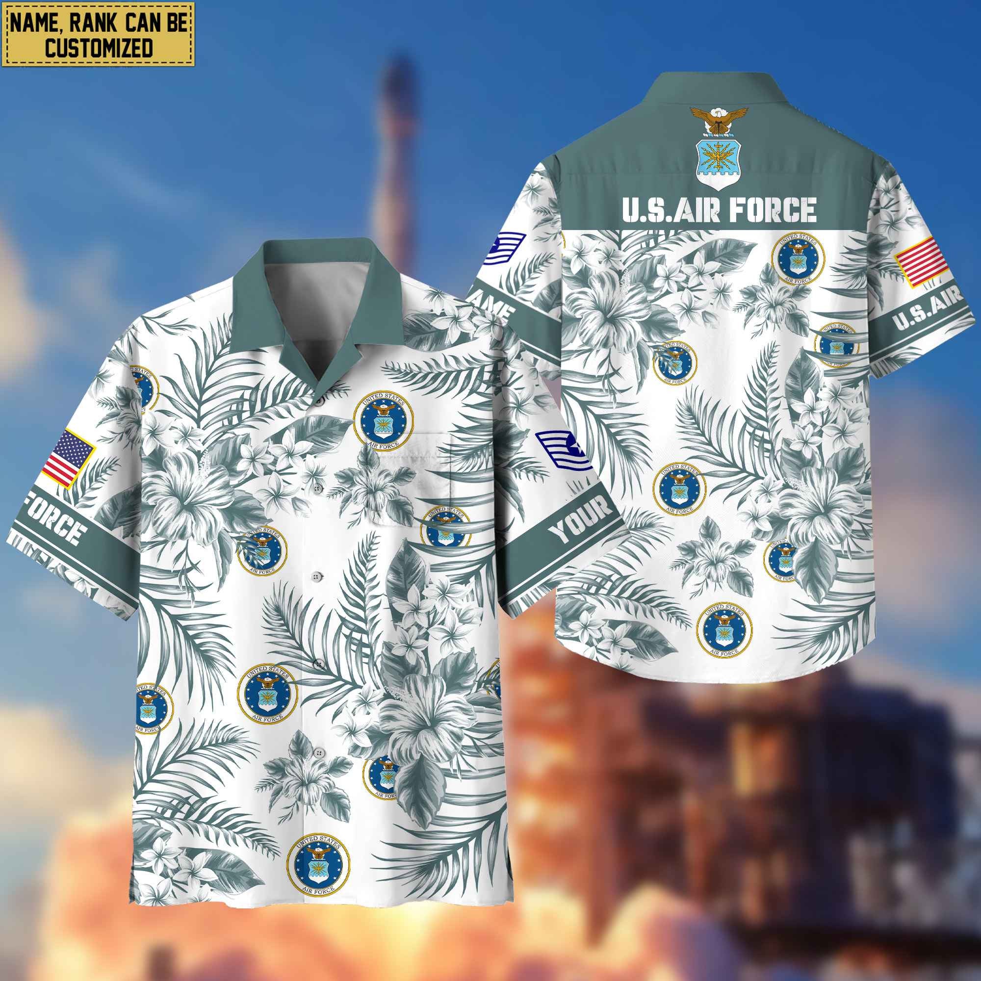Custom Rank, Name, USAF Hawaii Shirt With Pocket, Gifts For Dad, For Husband Air Force Veteran VPVC400604