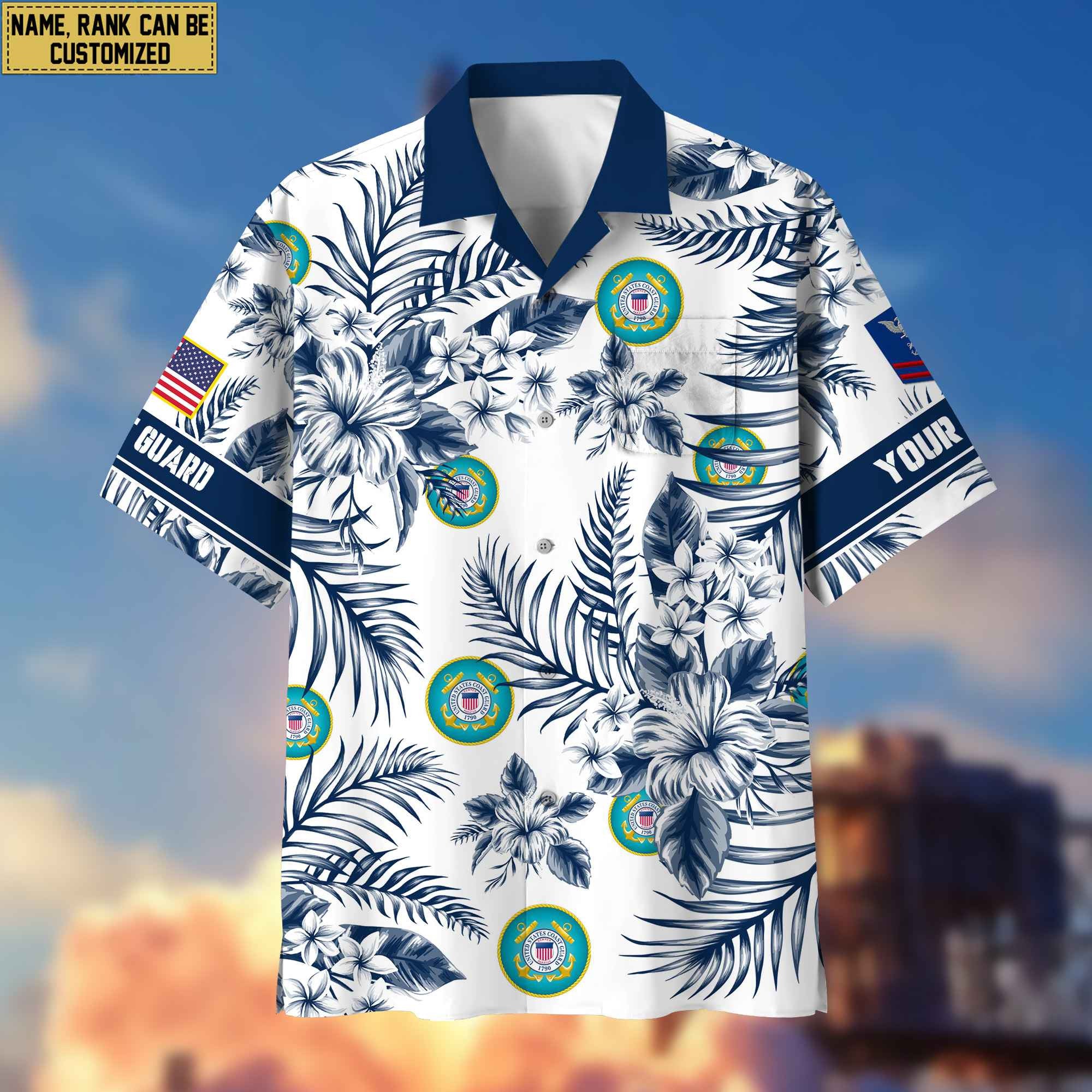 Custom Rank, Name, USCG Hawaii Shirt With Pocket, Gifts For Dad, For Husband Coast Guard Veteran VPVC400605
