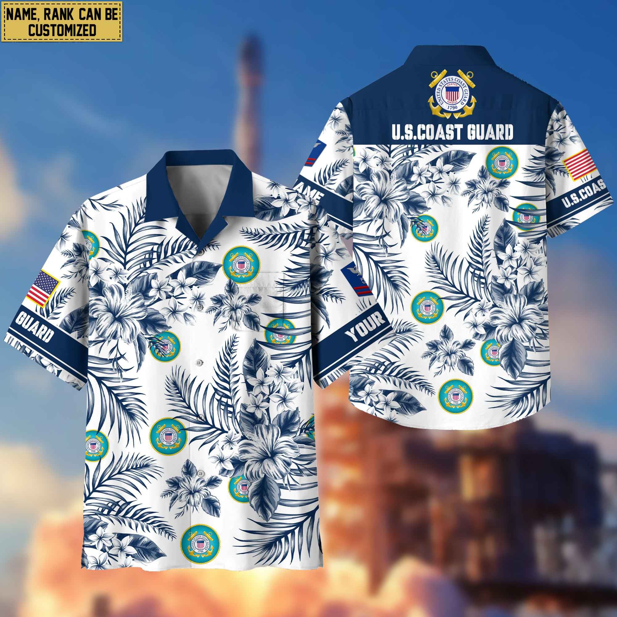 Custom Rank, Name, USCG Hawaii Shirt With Pocket, Gifts For Dad, For Husband Coast Guard Veteran VPVC400605