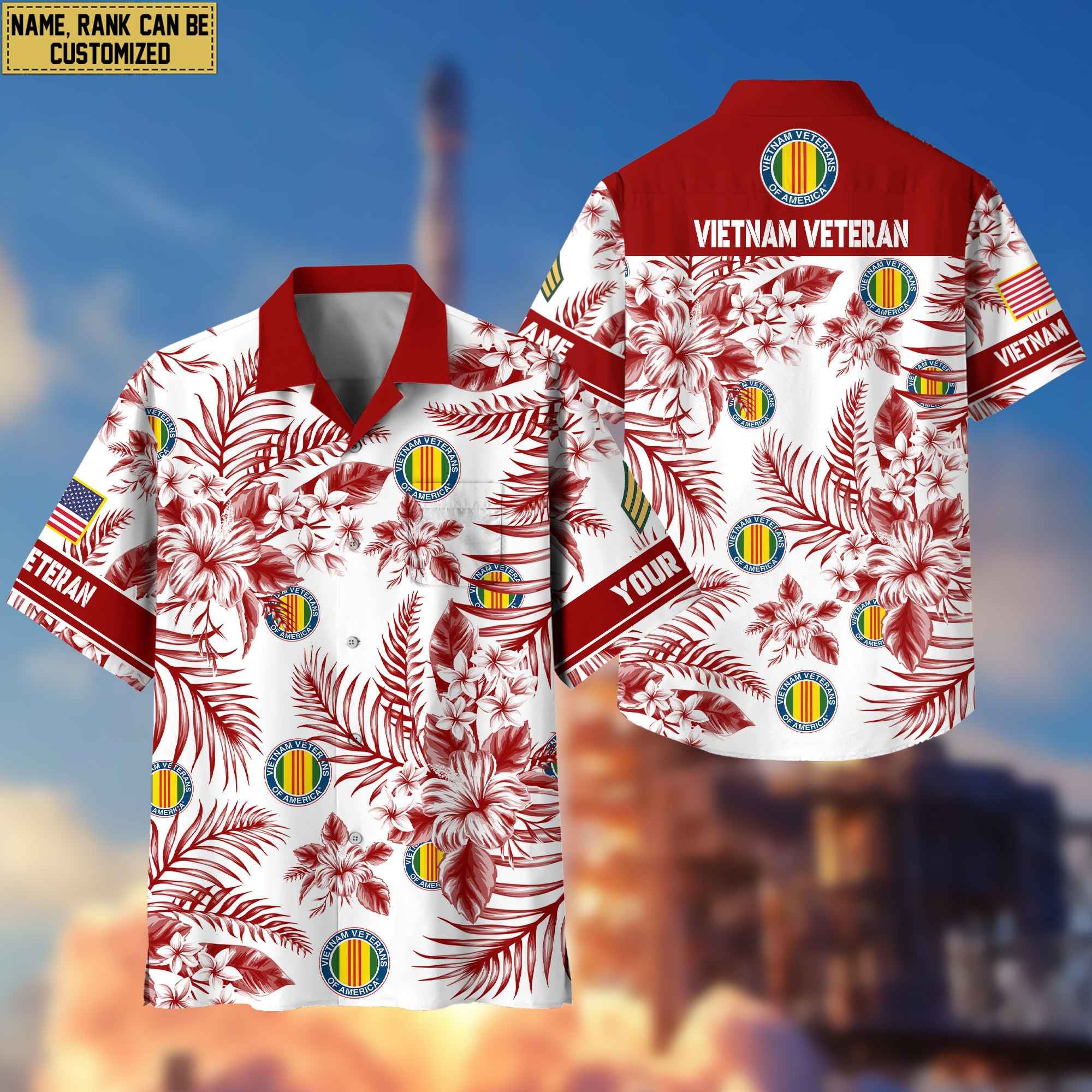 Custom Rank, Name, Vietnam Veteran Hawaii Shirt With Pocket, Gifts For Dad, For Husband Vietnam Veteran VPVC400606