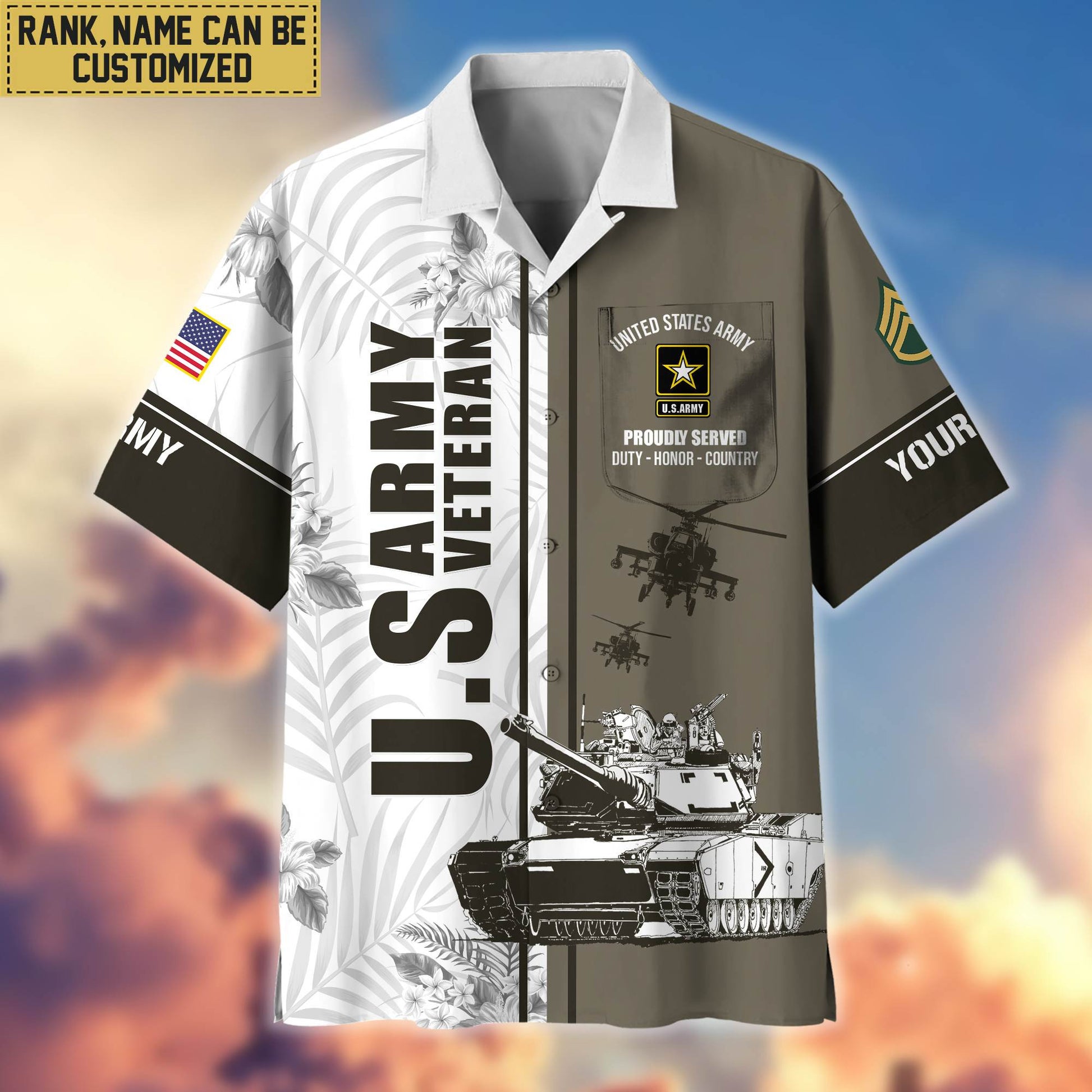 Premium Custom Name, Rank US Army Veteran Hawaii Shirt With Pocket, Gifts For Veterans Day, Father's Day, Gifts for Army Veteran VPVC401101
