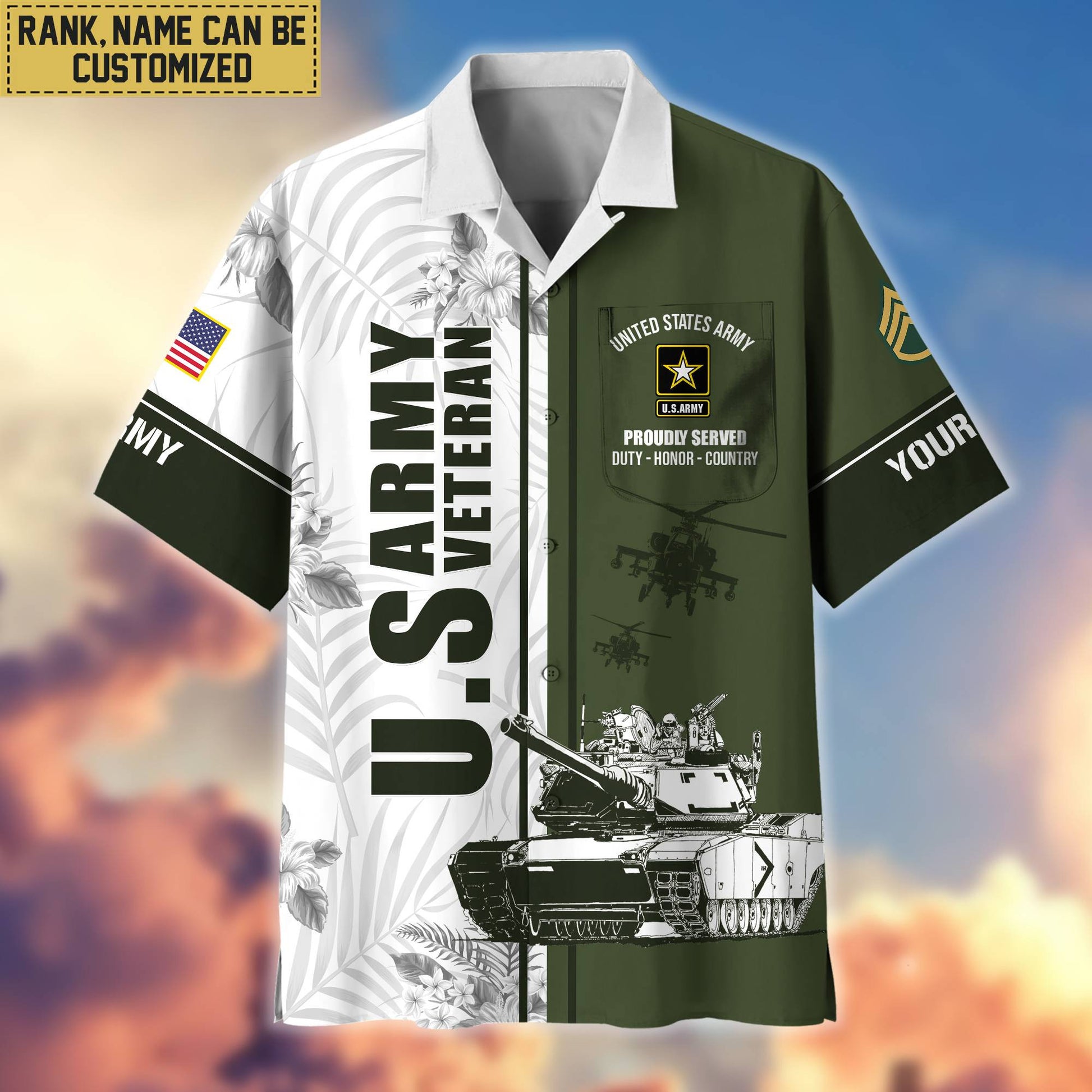 Premium Custom Name, Rank US Army Veteran Hawaii Shirt With Pocket, Gifts For Veterans Day, Father's Day, Gifts for Army Veteran VPVC401101