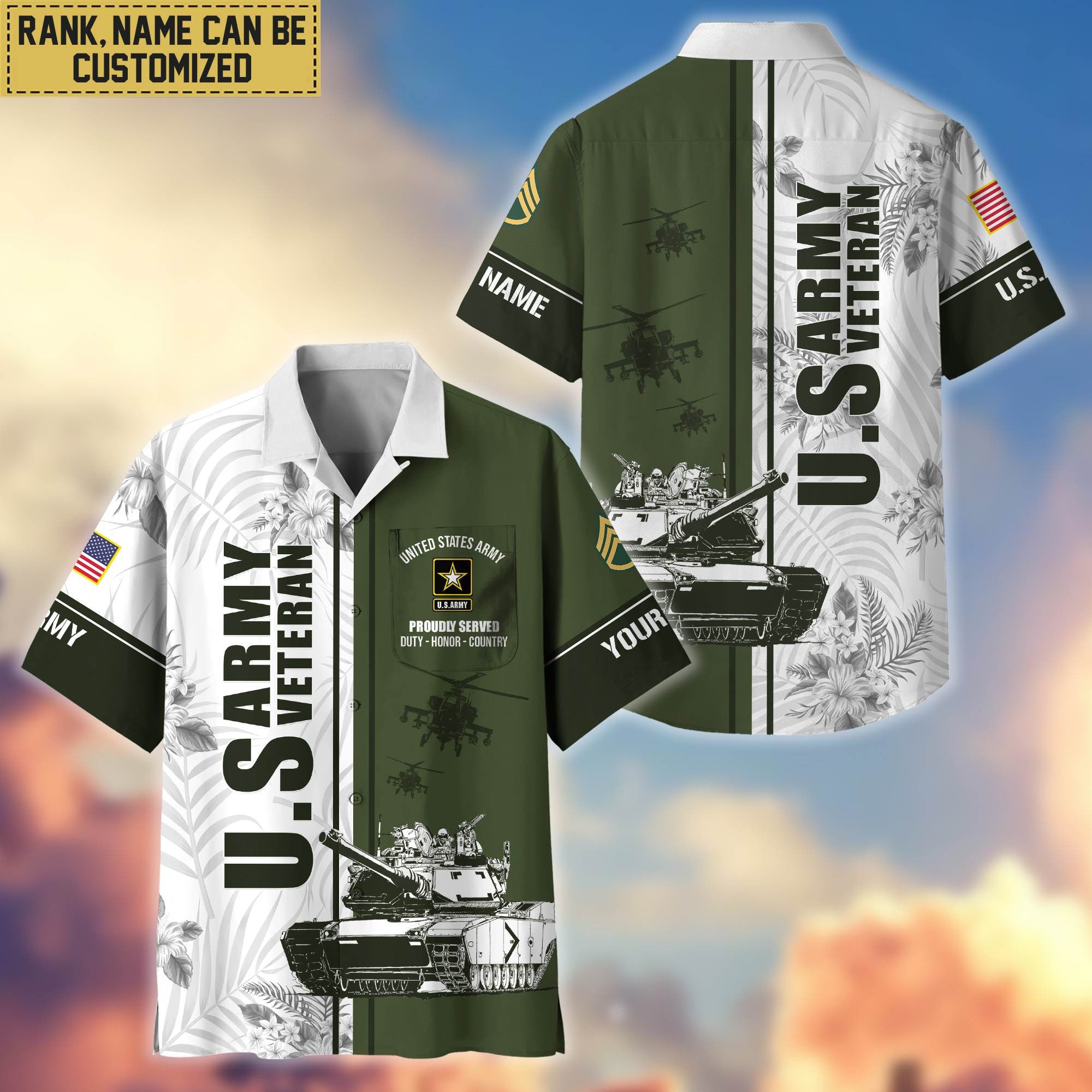 Premium Custom Name, Rank US Army Veteran Hawaii Shirt With Pocket, Gifts For Veterans Day, Father's Day, Gifts for Army Veteran VPVC401101