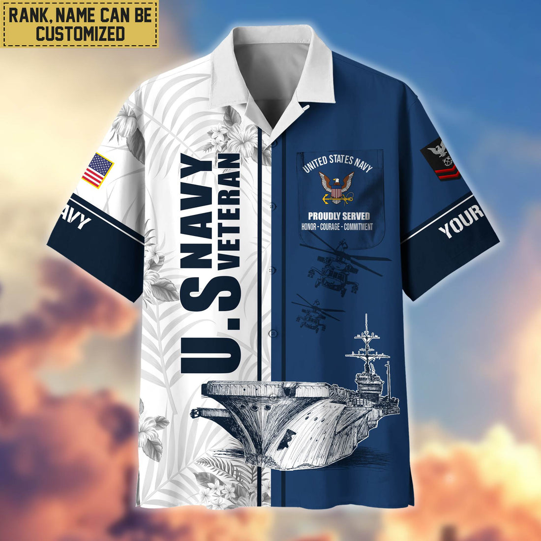 Premium Custom Name, Rank US Navy Veteran Hawaii Shirt With Pocket, Gifts For Veterans Day, Father's Day, Gifts for Navy Veteran VPVC401102