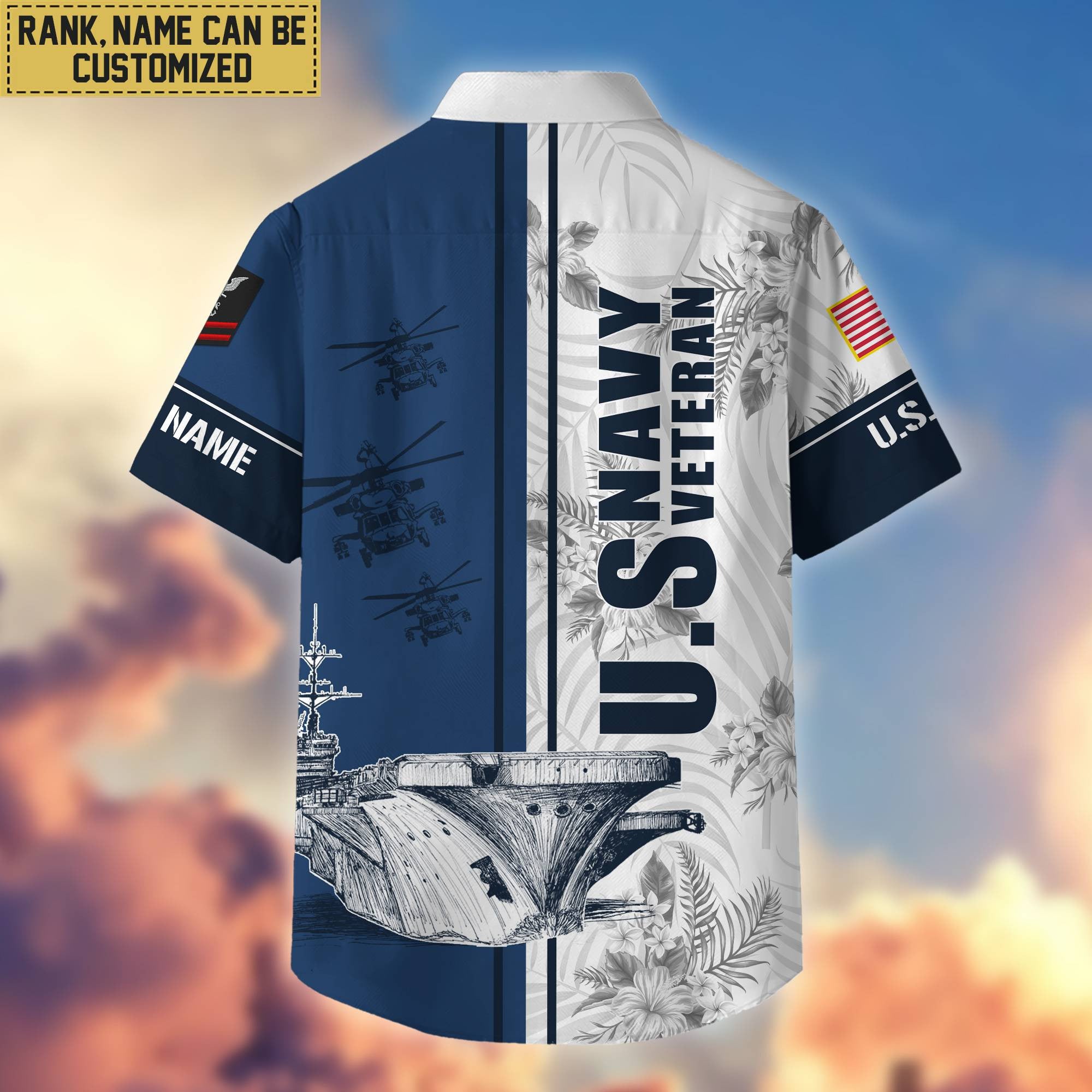 Premium Custom Name, Rank US Navy Veteran Hawaii Shirt With Pocket, Gifts For Veterans Day, Father's Day, Gifts for Navy Veteran VPVC401102