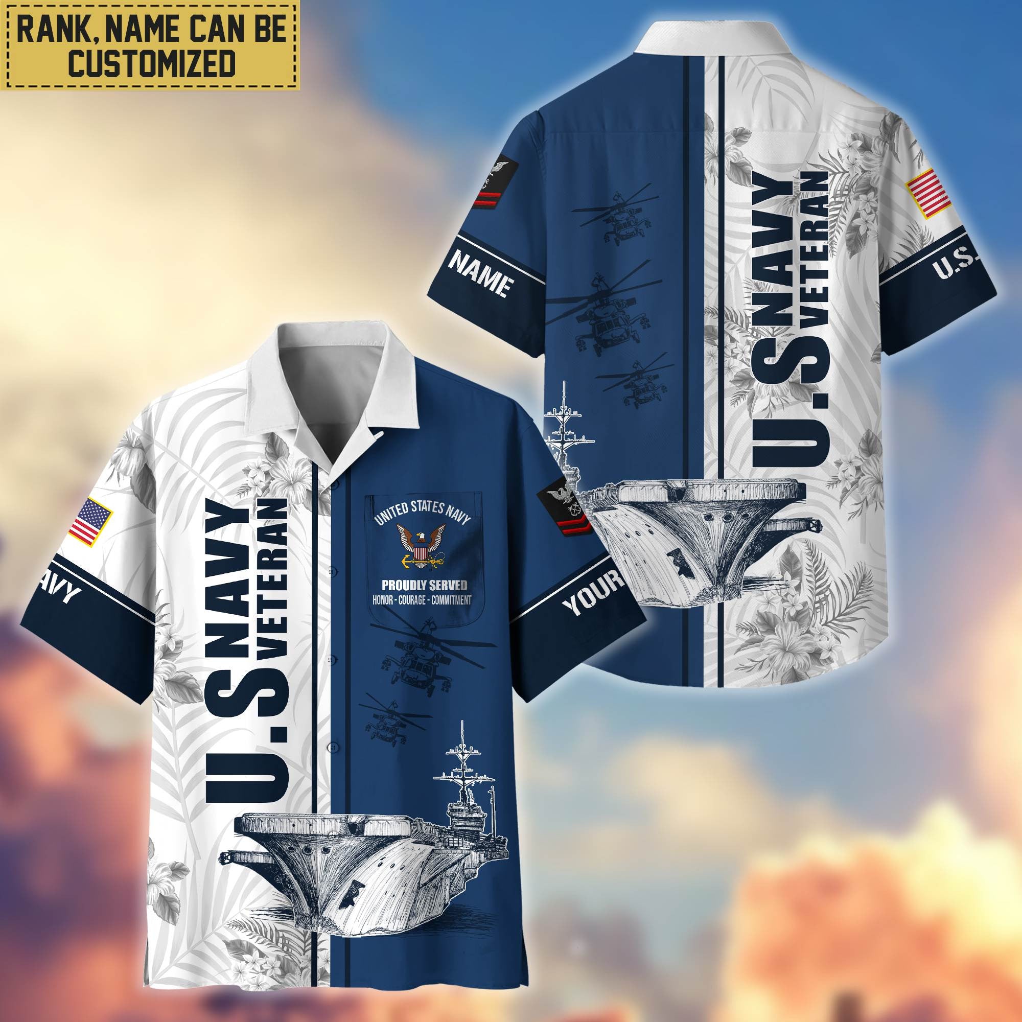 Premium Custom Name, Rank US Navy Veteran Hawaii Shirt With Pocket, Gifts For Veterans Day, Father's Day, Gifts for Navy Veteran VPVC401102